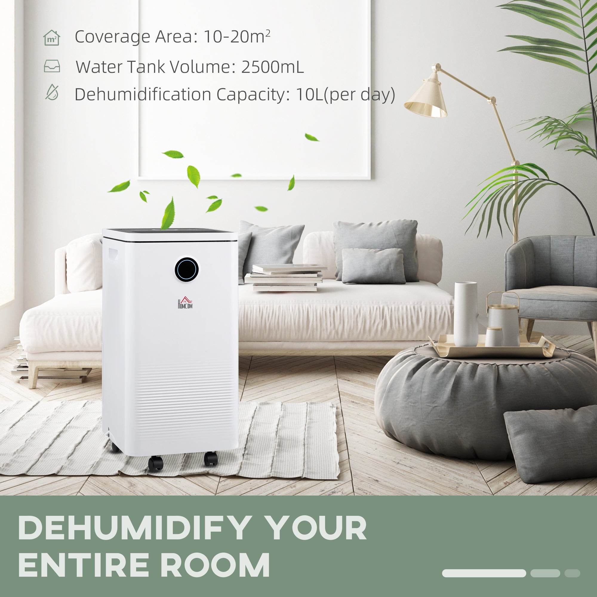 HOMCOM 10L/Day Dehumidifier with 2.5L Water Tank, Digital Display, Intelligent & Sleep Mode, 24H Timer, Laundry Clothes Drying, for Home and Large Room Basement