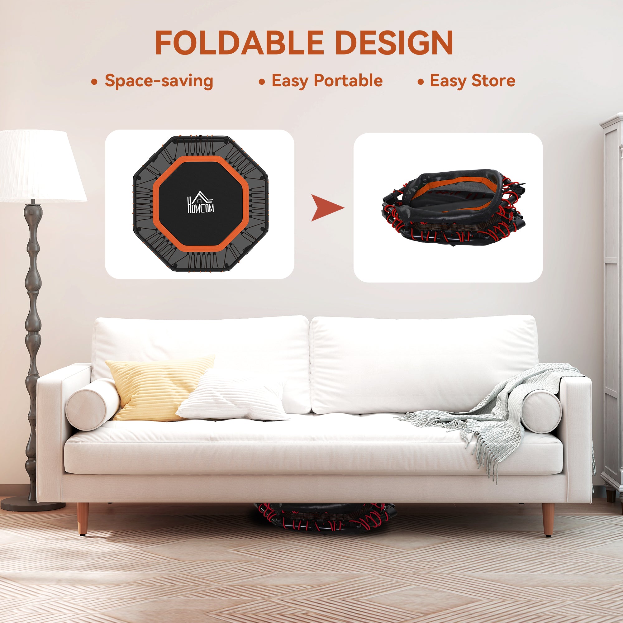 HOMCOM Fitness Trampoline, Bouncer with Adjustable Handle, Max Load 150 kg