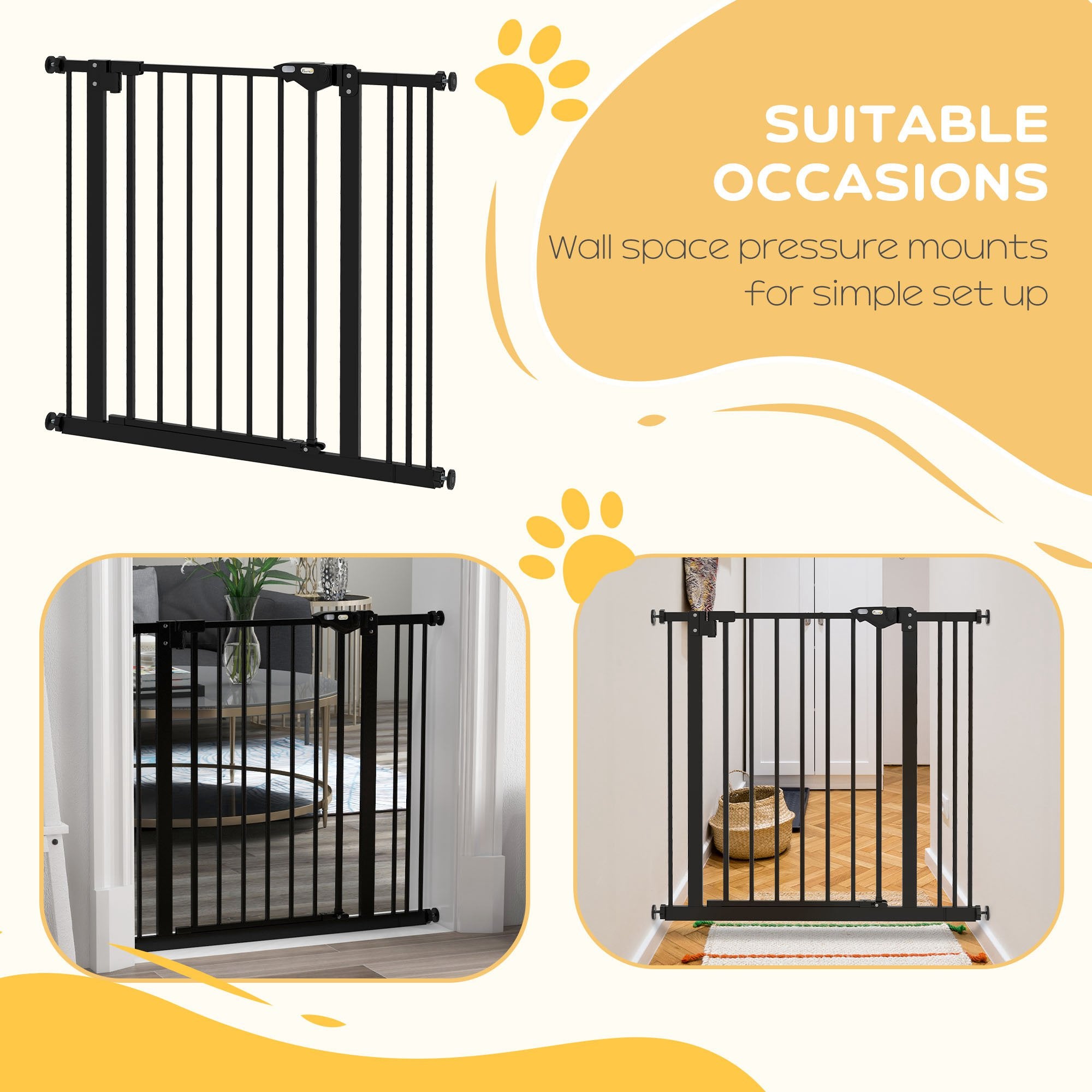 PawHut Metal 74-87cm Wide Adjustable Dog Gate Black - North Peak Garden Furniture