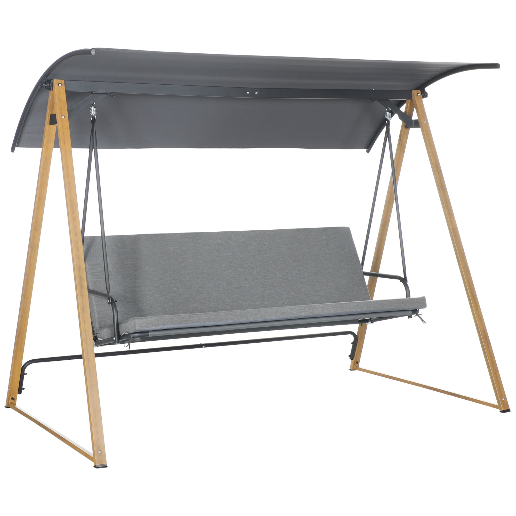 Outsunny 3 Seater Swing Chair, Garden Swing Bench with Adjustable Canopy, Cushioned Seat and Weather Resistant Steel Frame for Patio, Yard - North Peak Garden Furniture