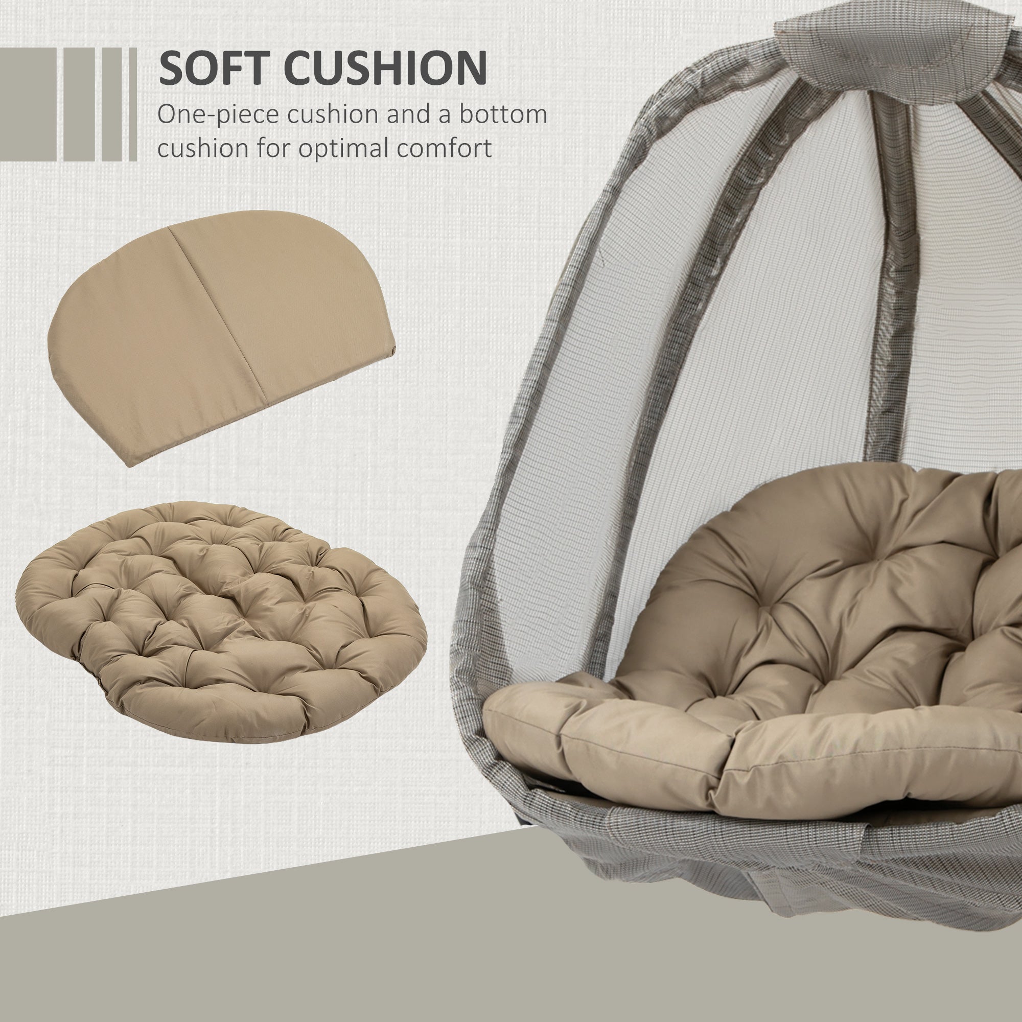 Outsunny Hanging Egg Chair, Folding Texteline Swing Hammock with Side Pocket, Cushion and Stand for Indoor Outdoor, Patio Garden Furniture, Khaki - North Peak Garden Furniture