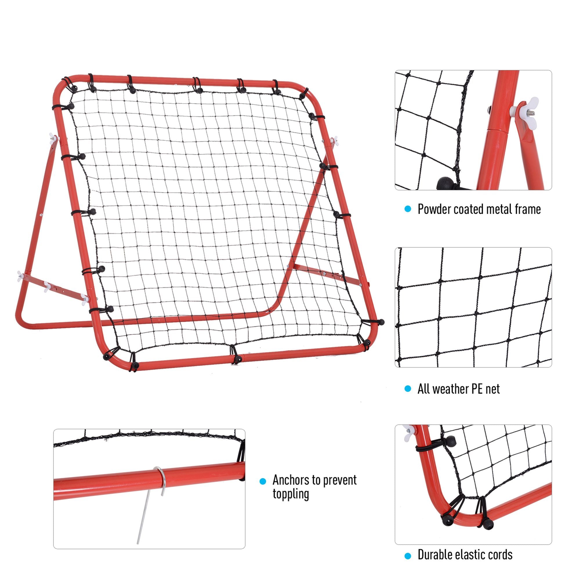 HOMCOM Rebounder Net, Practise Kickback Goal, for Teens, Adults Training - Red