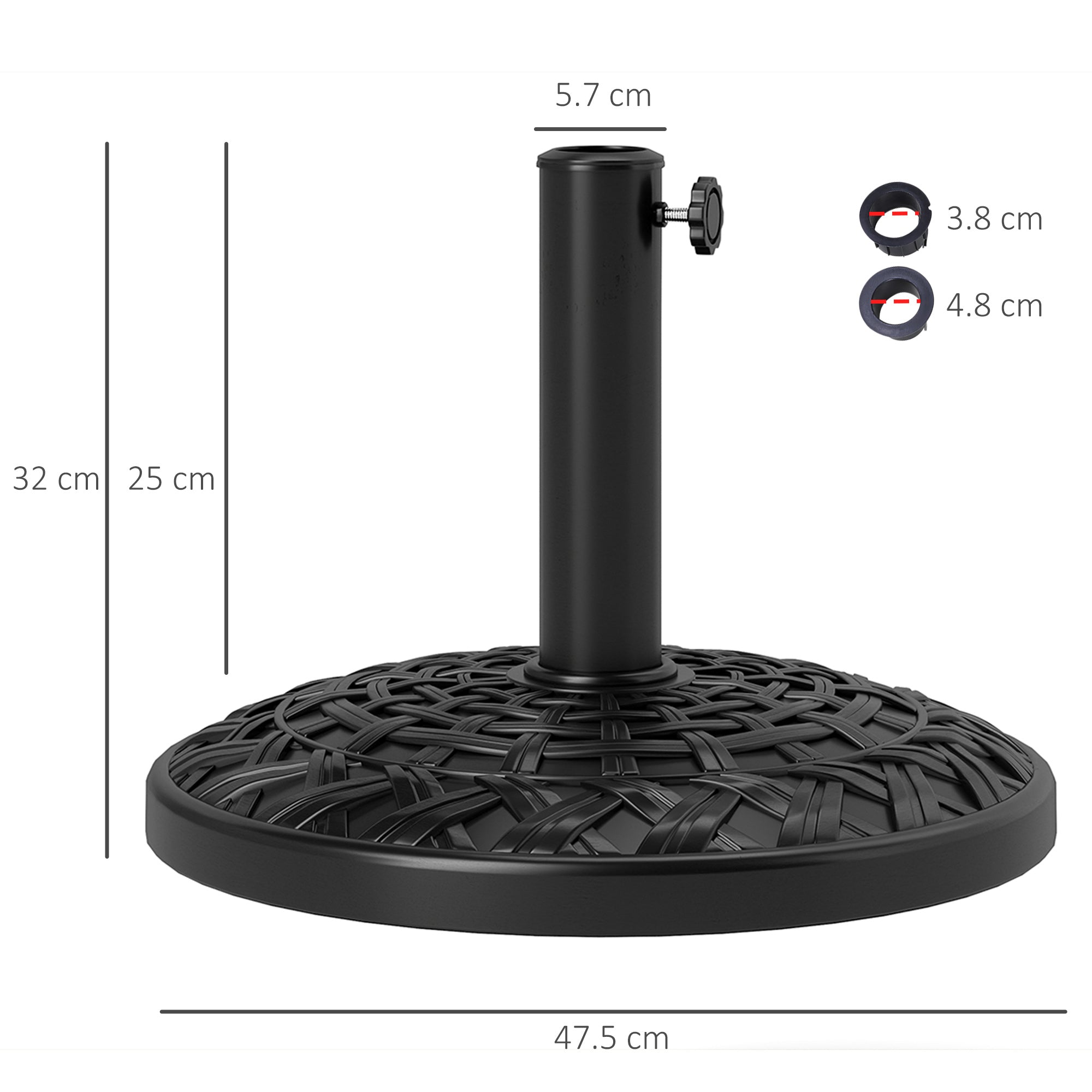 Outsunny 12kg Garden Parasol Base, Round Resin Garden Umbrella Base, Heavy Duty Parasol Stand for 38mm or 48mm Outdoor Umbrella Poles, Black - North Peak Garden Furniture