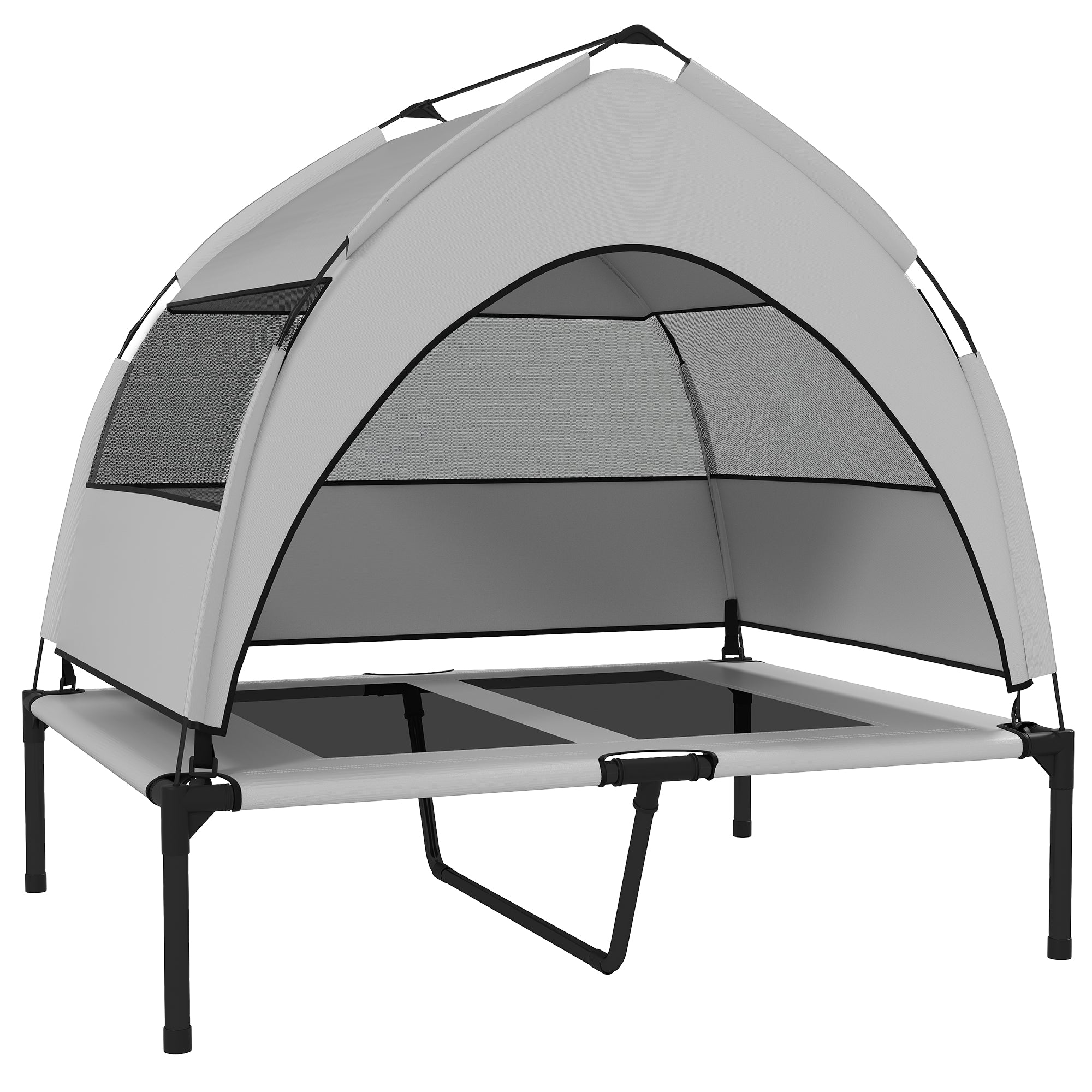 PawHut Portable Elevated Dog Bed with Removable Canopy, Cooling Raised Pet Cot for Medium Large Dogs, 92 x 75 x 89 cm - North Peak Garden Furniture