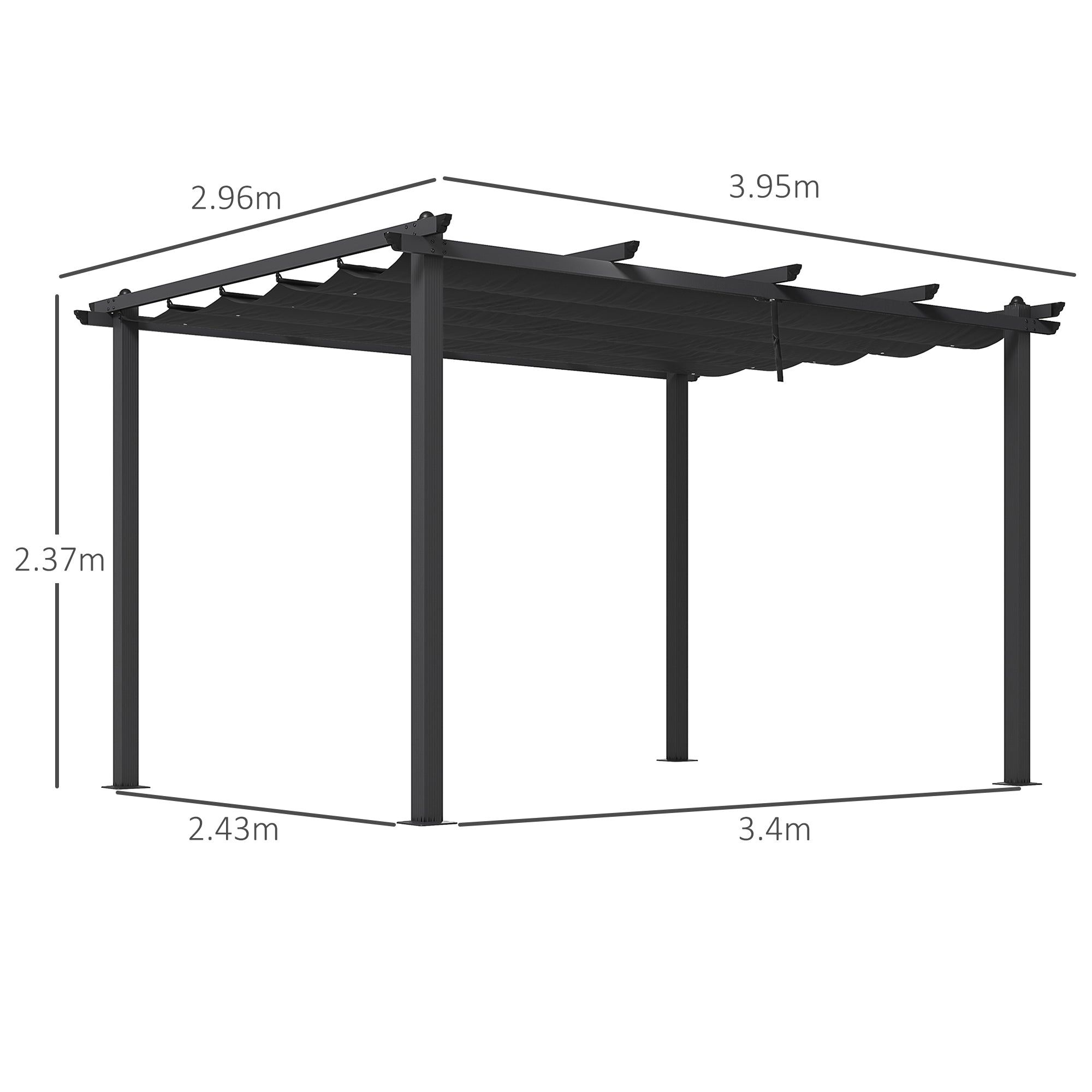 Outsunny 3 x 4m Aluminium Pergola, with Retractable Roof - Dark Grey - North Peak Garden Furniture