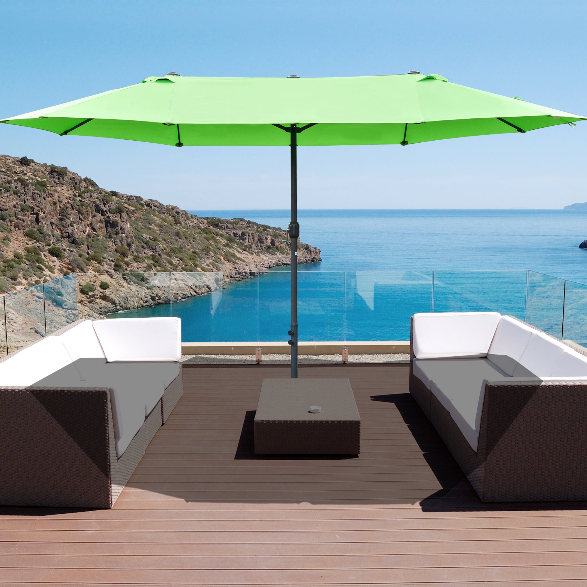 Outsunny 4.6M Sun Umbrella Canopy Double-sided Crank Sun Shade w/ Cross Base Green - North Peak Garden Furniture