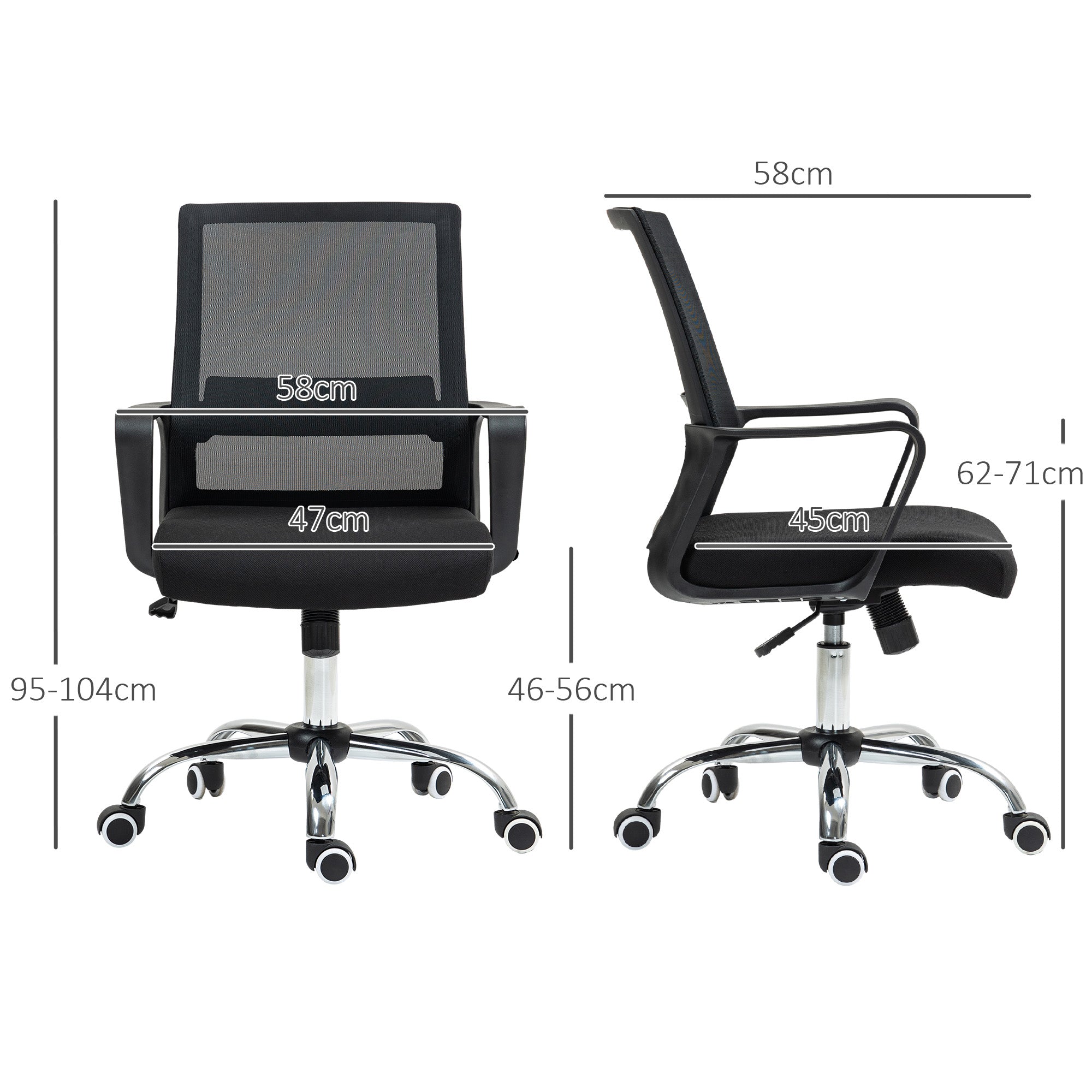 Vinsetto Mesh Back Office Chair, with Wheels - Black - North Peak Garden Furniture
