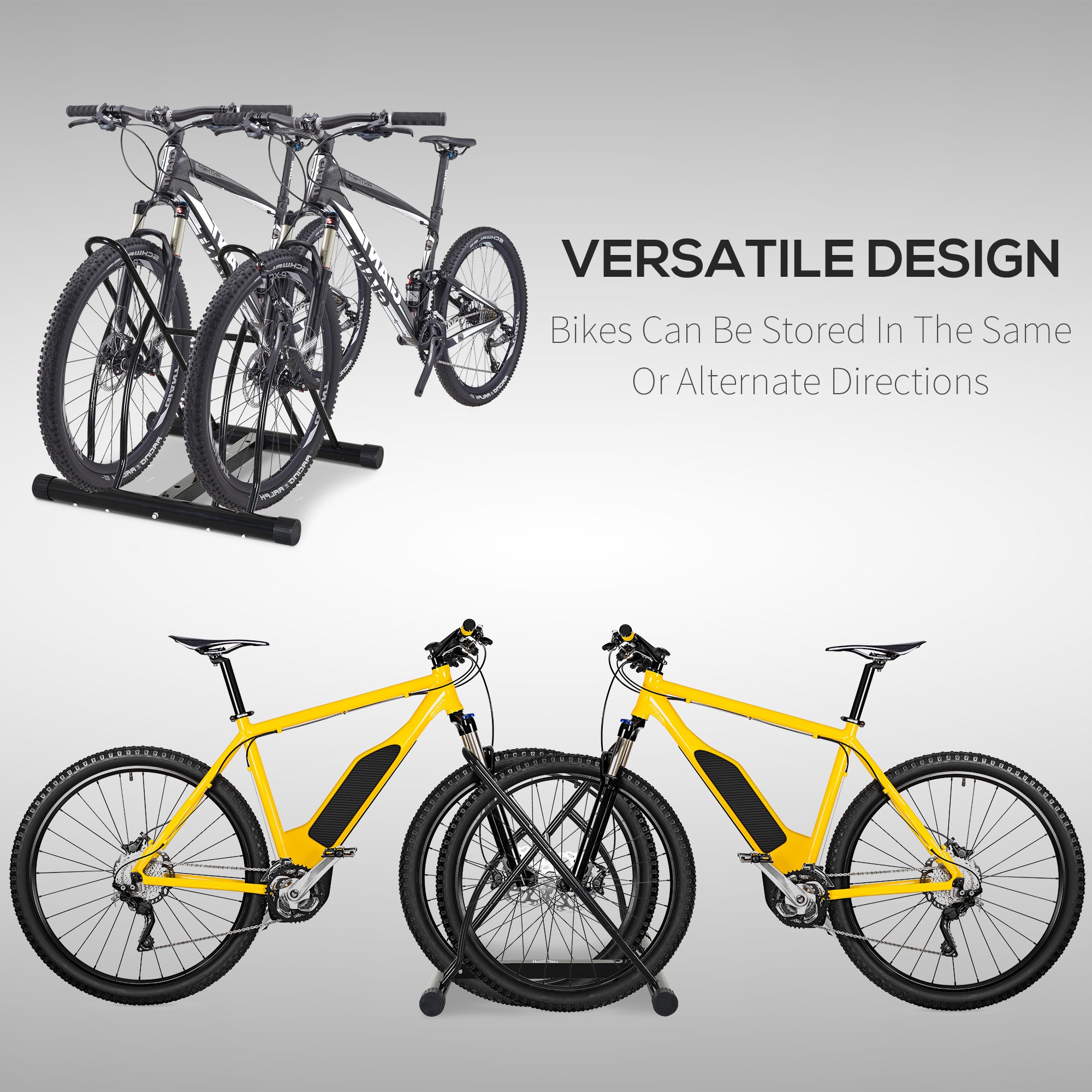 HOMCOM 2 Bike Floor Parking Stand Rack Indoor Outdoor Ground Reversible - Black - North Peak Garden Furniture