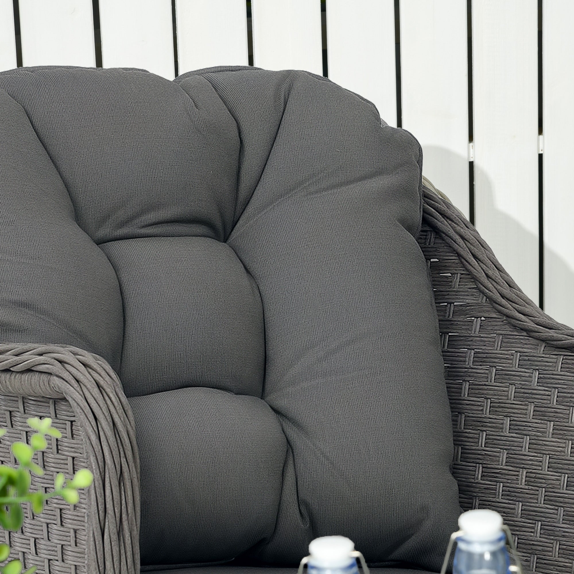 Outsunny Four-Piece Rattan Set, with Glass-Top Table - Light Grey - North Peak Garden Furniture