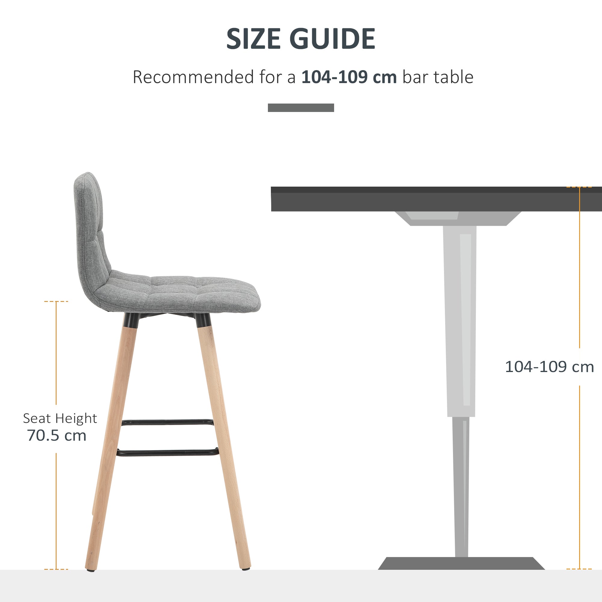 HOMCOM Bar stool Set of 2 Armless Button-Tufted Counter Height Bar Chairs with Wood Legs & Footrest, Grey - North Peak Garden Furniture