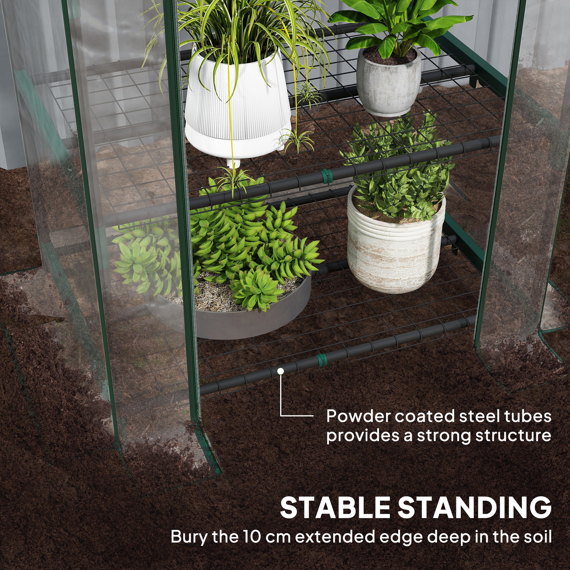 Outsunny 5 Tier Mini Greenhouse Outdoor Flower Stand Green House PVC Cover Portable Shed Metal Frame Transparent 69 x 49 x 193cm