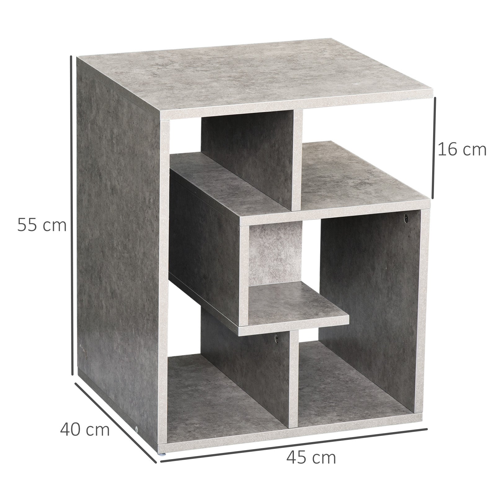 HOMCOM Side Table, 3 Tier End Table with Open Storage Shelves, Living Room Coffee Table Organiser Unit, Set of 2, Cement Colour - North Peak Garden Furniture