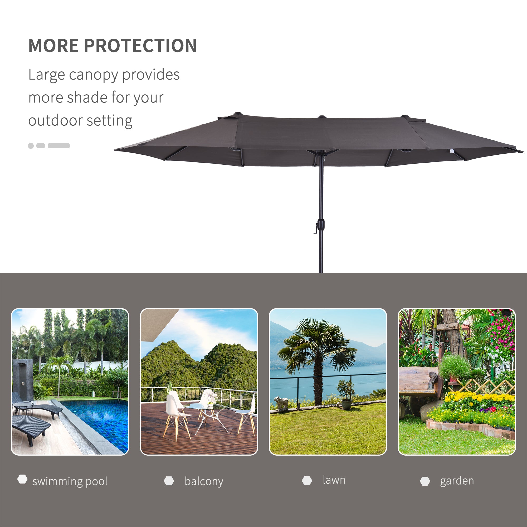 Outsunny 4.6m Garden Parasol Double-Sided Sun Umbrella Patio Market Shelter Canopy Shade Outdoor Grey - NO BASE