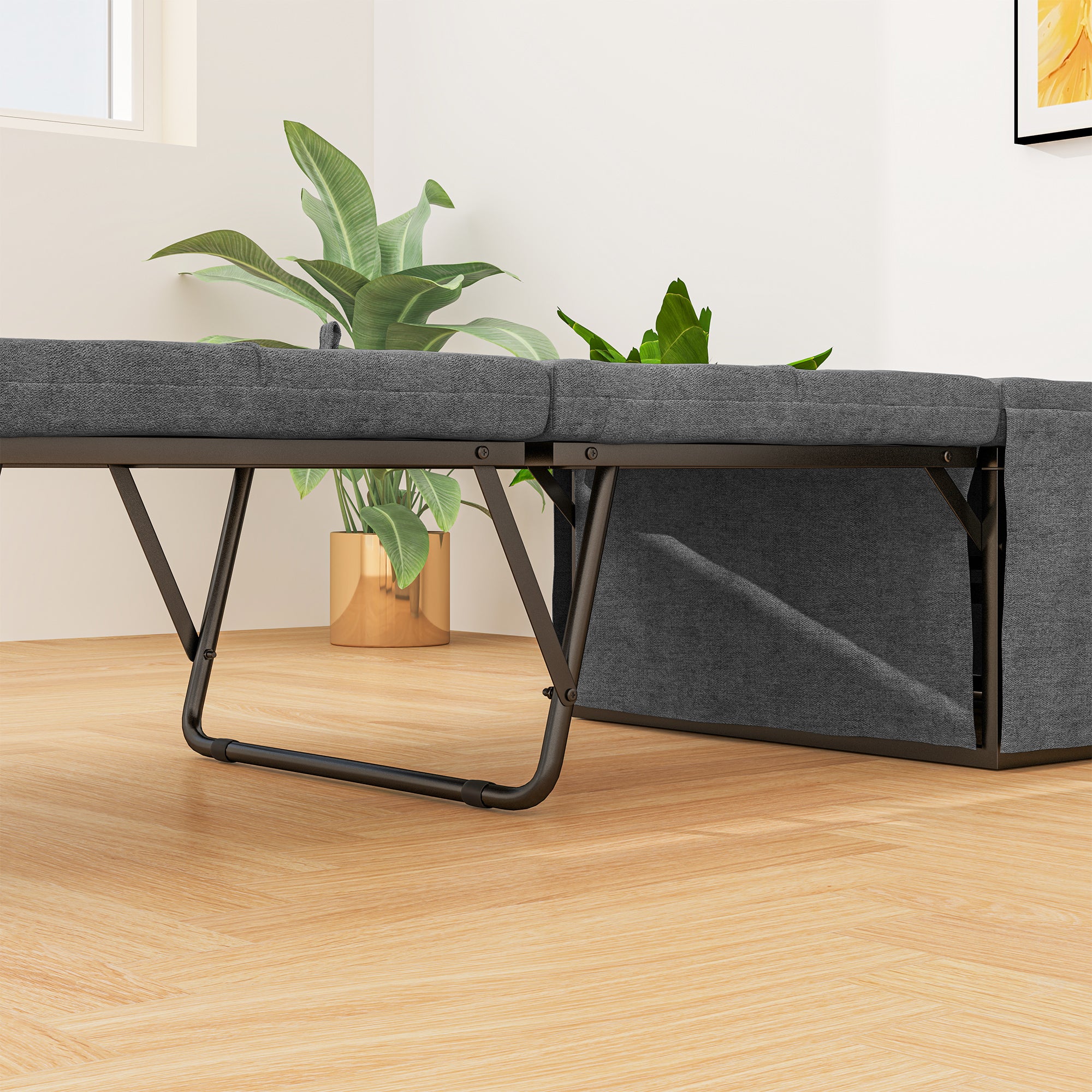 HOMCOM Folding Bed with Linen Sponge Mattress and Dust Cover, Foldable Guest Bed Compact Single Bed with Metal Frame, 69 x 181.5 cm, Grey - North Peak Garden Furniture