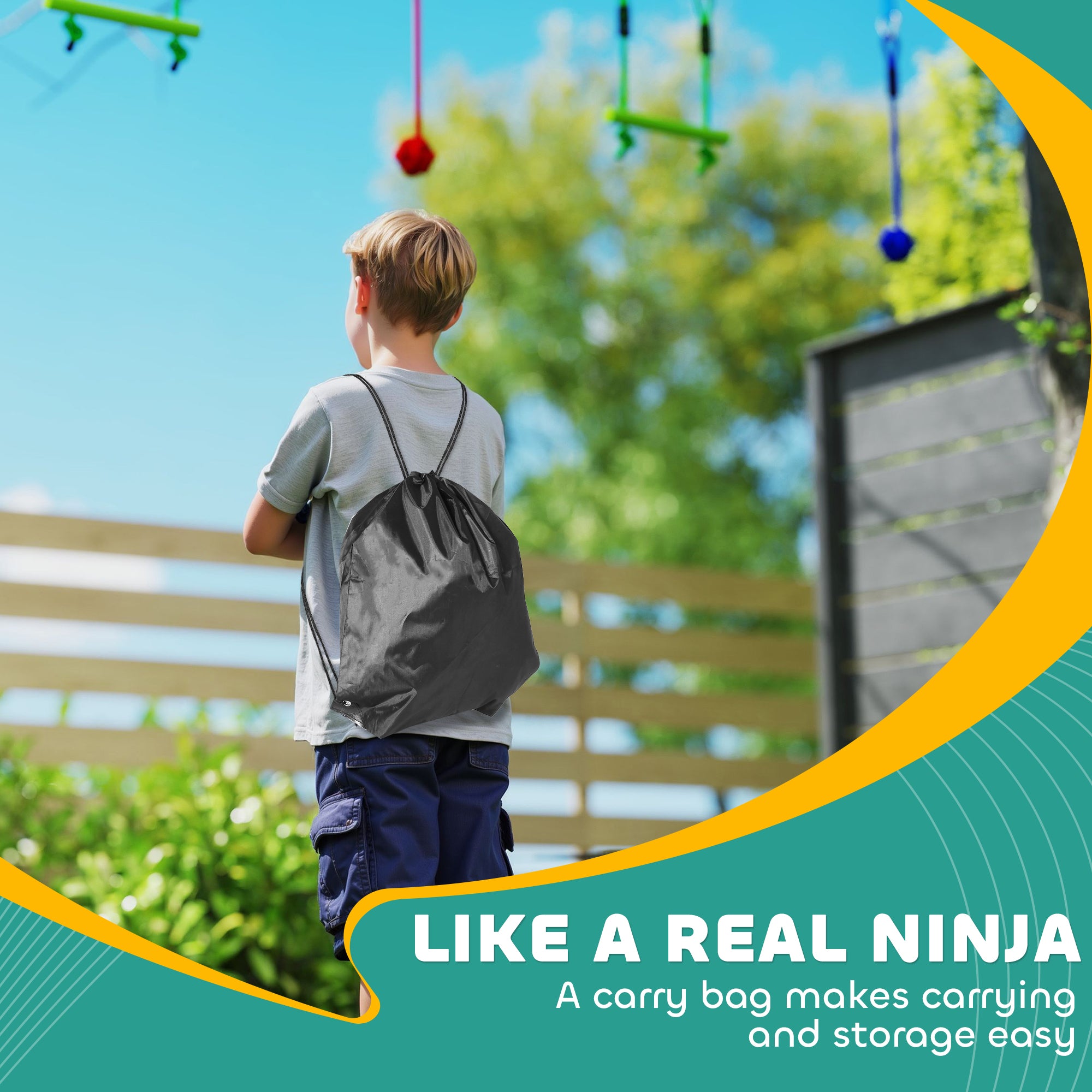 AIYAPLAY 10 Piece Zip Line Kit for Kids with 10m Slackline, Monkey Bars, Swing, Climbing Ladder, Hanging Tray, Metal Rings - North Peak Garden Furniture