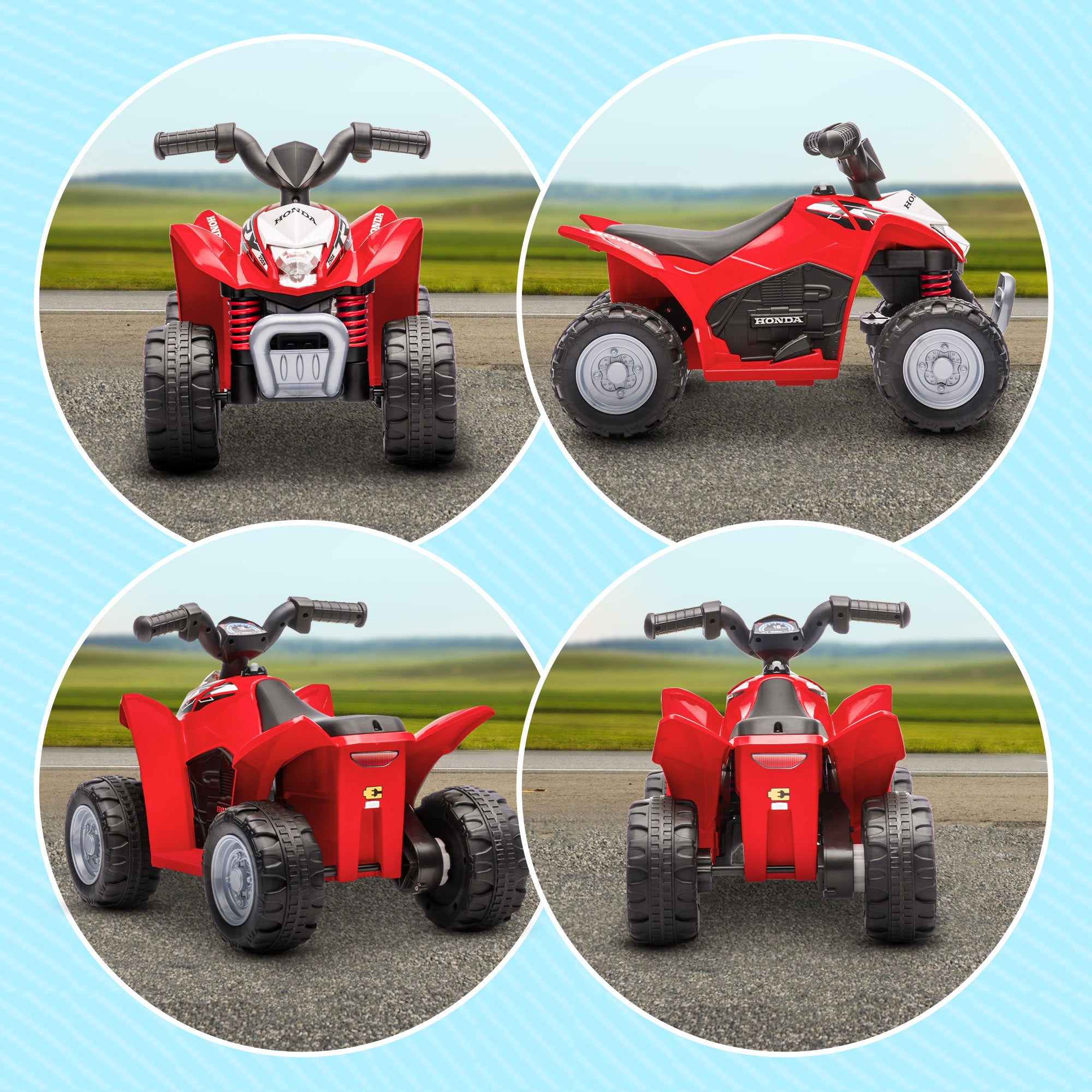 AIYAPLAY Honda Licensed Kids Electric Quad Bike, 6V ATV Ride On for Ages 1.5-3 Years, Red - North Peak Garden Furniture