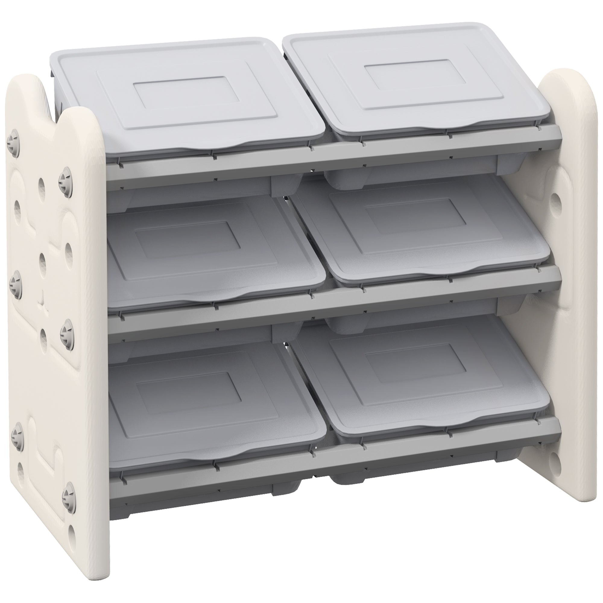 AIYAPLAY 3 Tier Kids Toy Storage Units with 6 Storage Boxes, 76 x 37 x 60cm, Grey - North Peak Garden Furniture