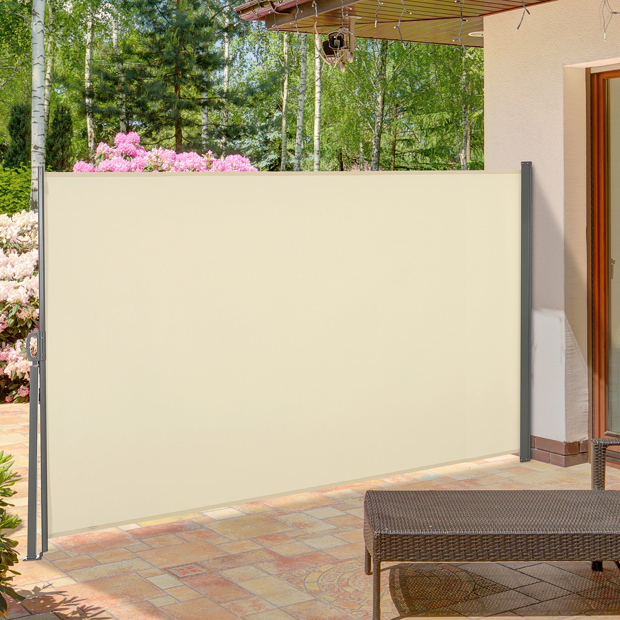 Outsunny Retractable Sun Side Awning Screen Fence Patio Garden Wall Balcony Screening Panel Outdoor Blind Privacy Divider (3x1.6M, Cream White) - North Peak Garden Furniture