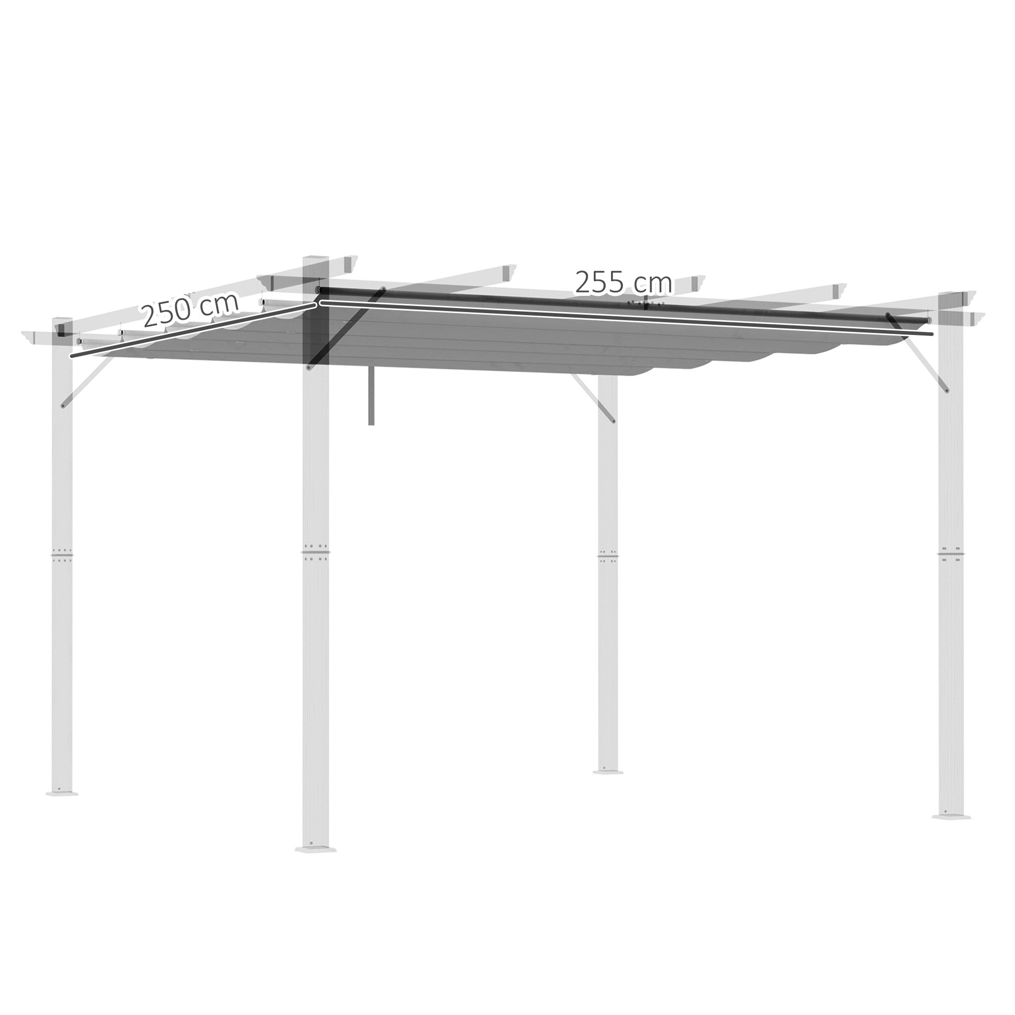 Outsunny Retractable Pergola Shade Cover, Replacement Canopy Fabric for 3 x 3 (m) Pergola, Gazebo Retractable Roof, Light Grey - North Peak Garden Furniture