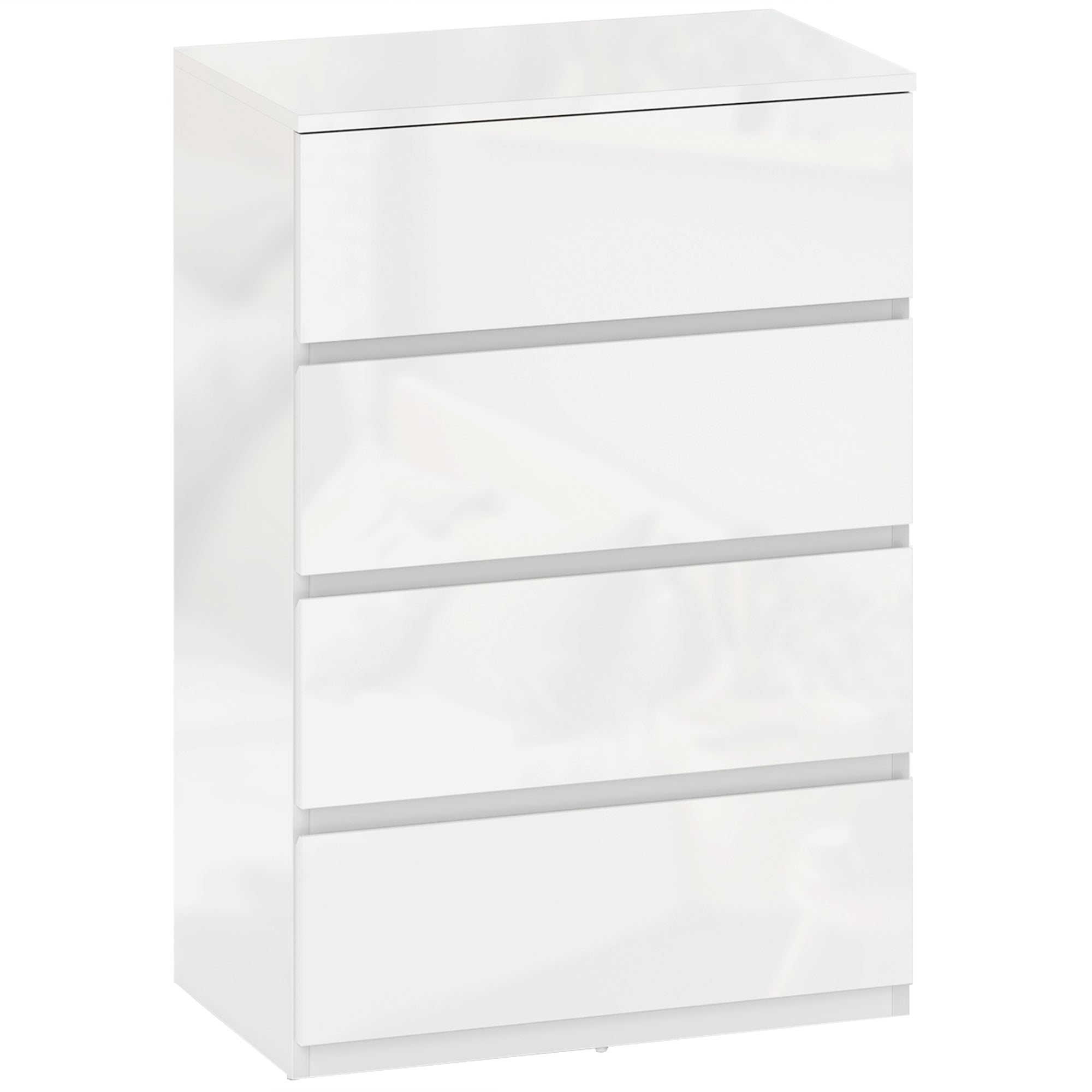 HOMCOM High Gloss Chest of Drawers, 4-Drawer Storage Cabinets, Modern Dresser for Bedroom, White