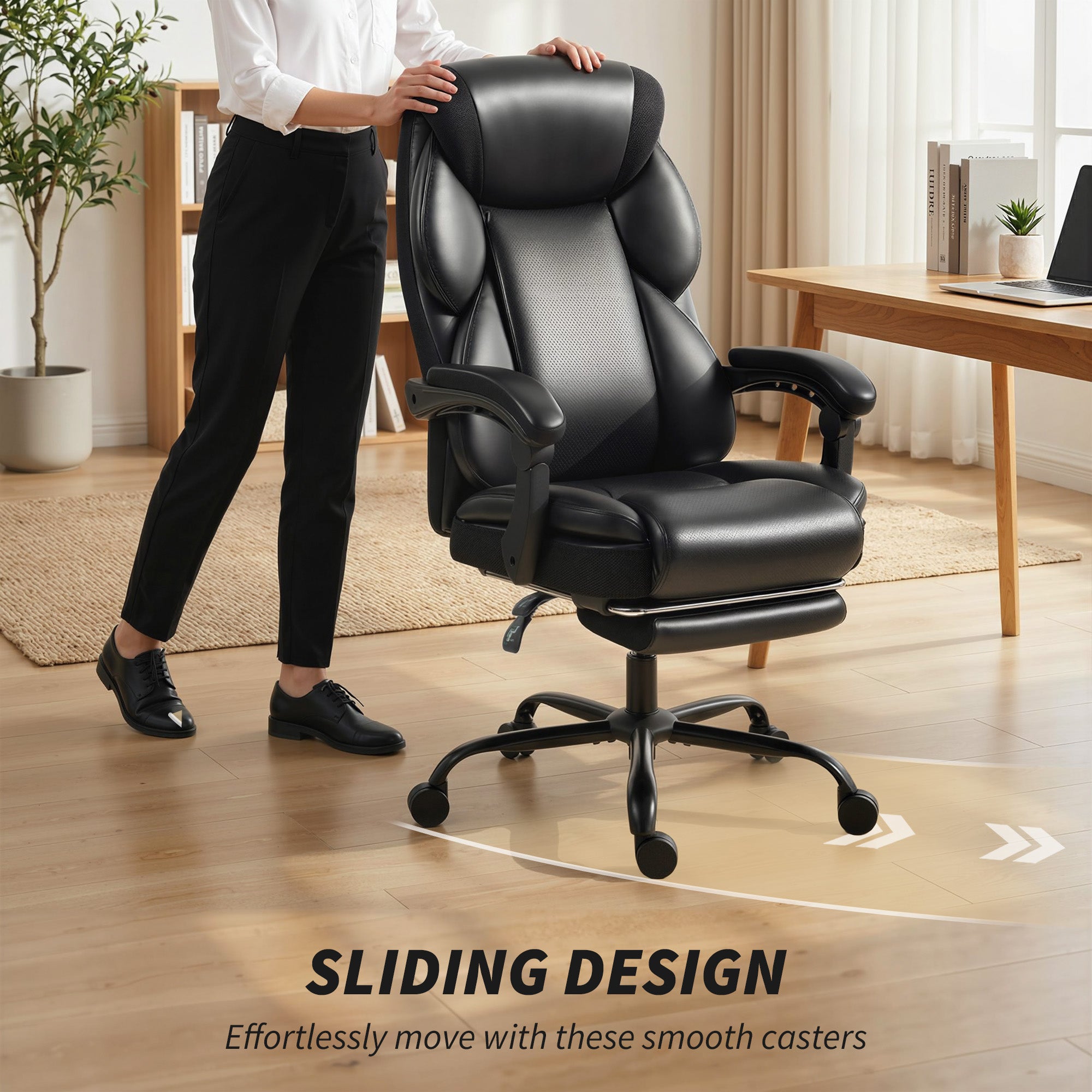 HOMCOM Adjustable Office Chair Reclining Computer Desk Chair with Footrest, Armrest, Casters, Black