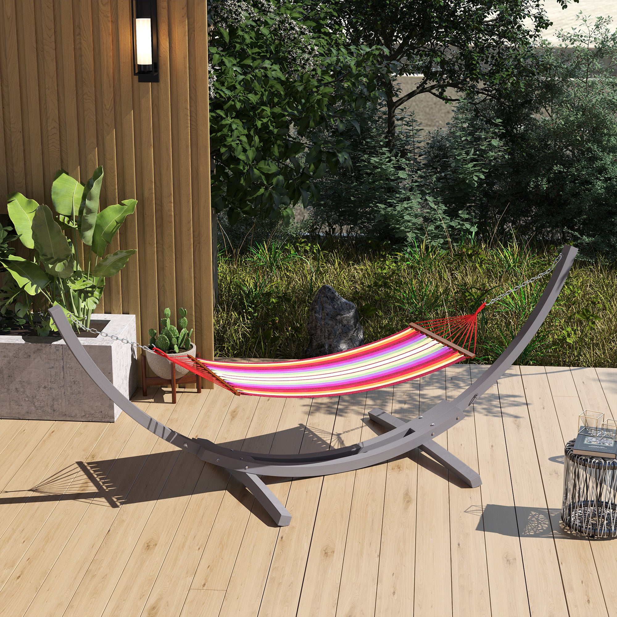 Outsunny 3.25m Wooden Hammock Stand Universal Fit Garden Picnic Camp Accessories, Grey - North Peak Garden Furniture
