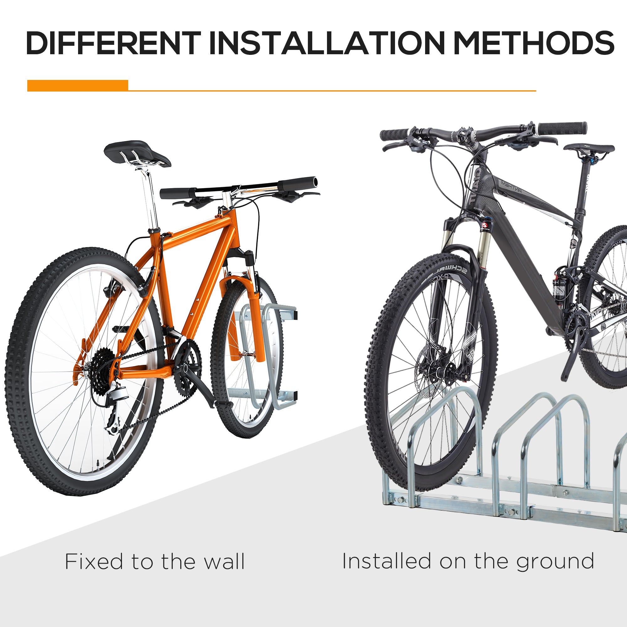 HOMCOM Bike Stand Parking Rack Floor or Wall Mount Bicycle Cycle Storage Locking Stand 179L x 33W x 27H (6 Racks, Silver) - North Peak Garden Furniture