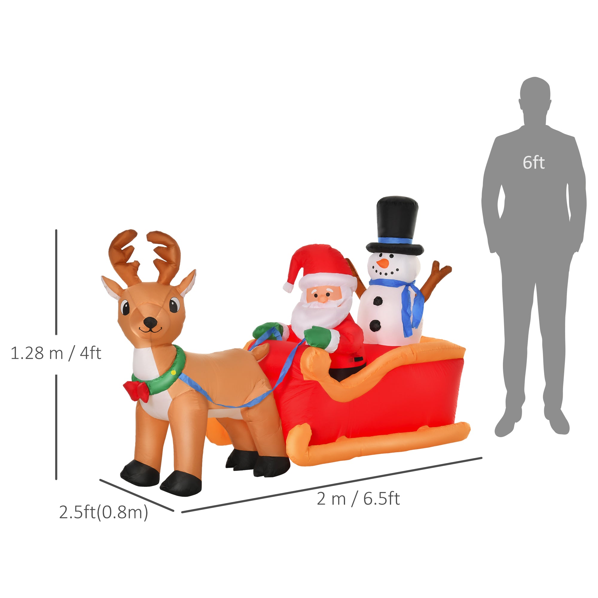 HOMCOM 4ft Christmas Inflatable Santa Claus on Sleigh Deer, LED Lighted for Home Indoor Outdoor Garden Lawn Decoration Party Prop - North Peak Garden Furniture