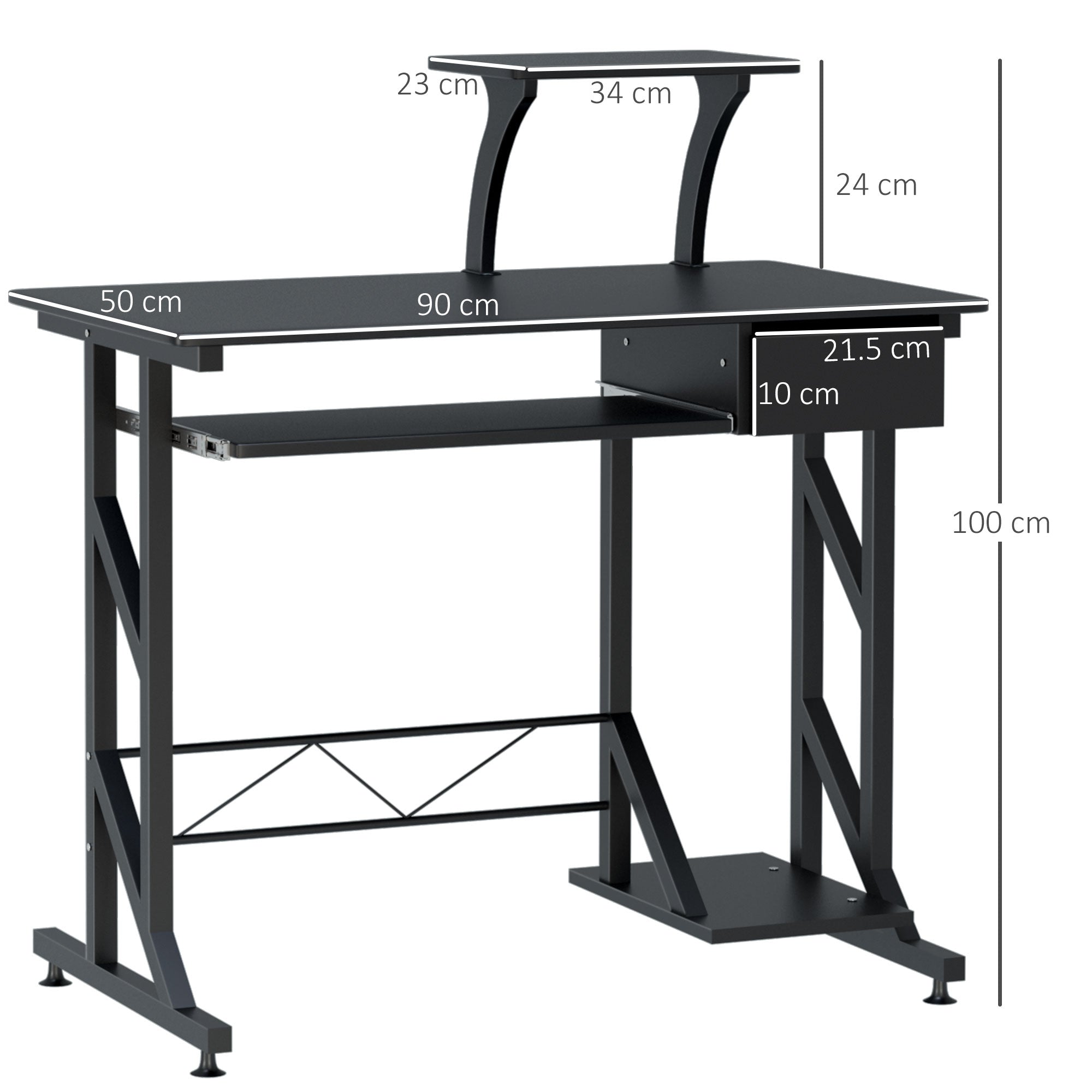 HOMCOM Computer Desk with Display Stand, Sliding Keyboard Tray Drawer and Host Box Shelf Home Office Workstation Black - North Peak Garden Furniture