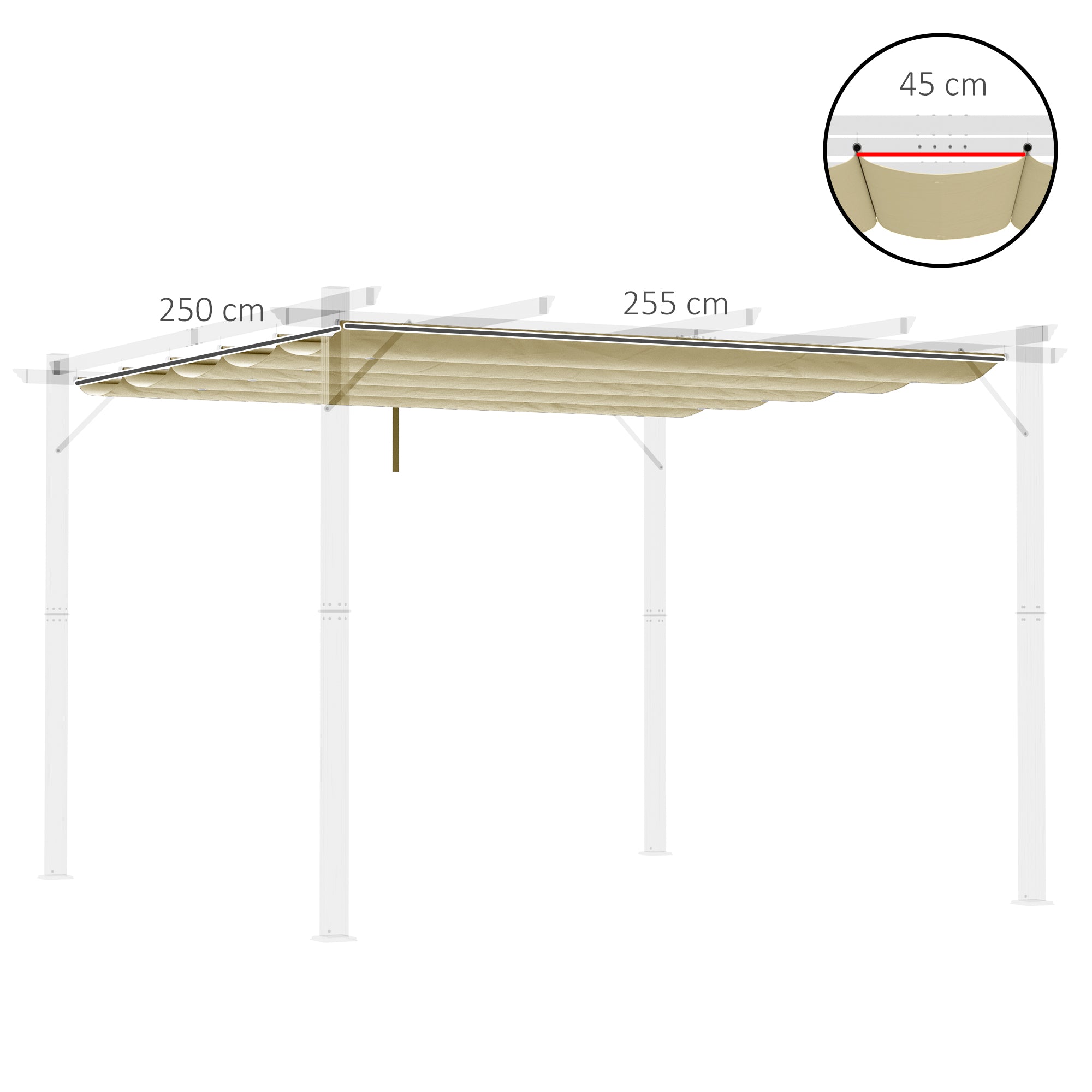Outsunny Retractable Pergola Shade Cover, Replacement Canopy Fabric for 3 x 3 (m) Pergola, Gazebo Retractable Roof, Beige - North Peak Garden Furniture