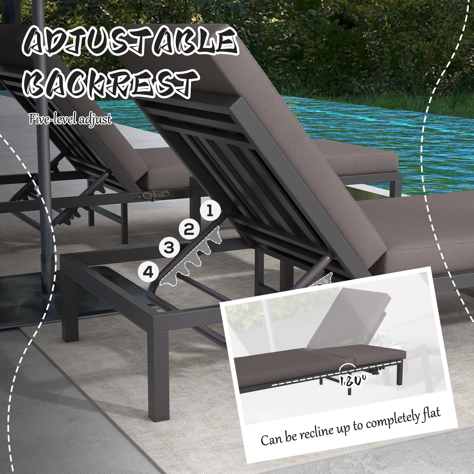 Outsunny Three-Piece Aluminium Lounger Set, with Reclining Backs - North Peak Garden Furniture
