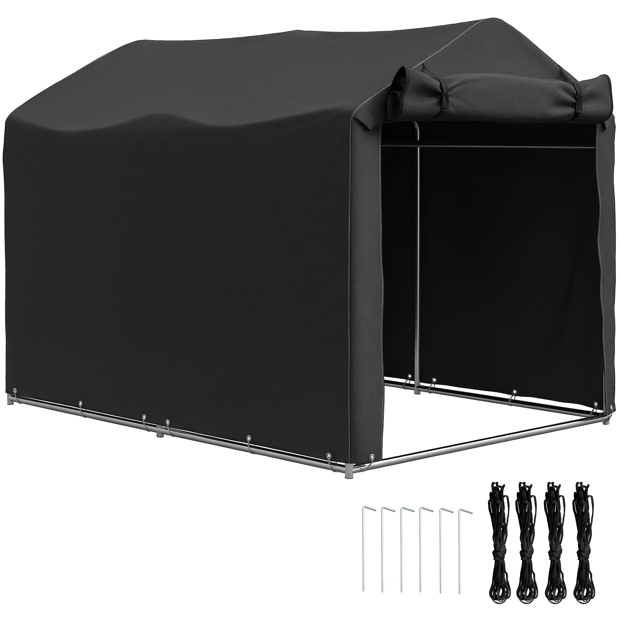 Outsunny 2.2 x 1.6 m Garden Storage Tent, Waterproof Anti-UV Bike Tent with Roll-up Zipper Door, Galvanised Outdoor Storage Shelter Carport for Bike, Motorbike, Garden Tools, Black - North Peak Garden Furniture