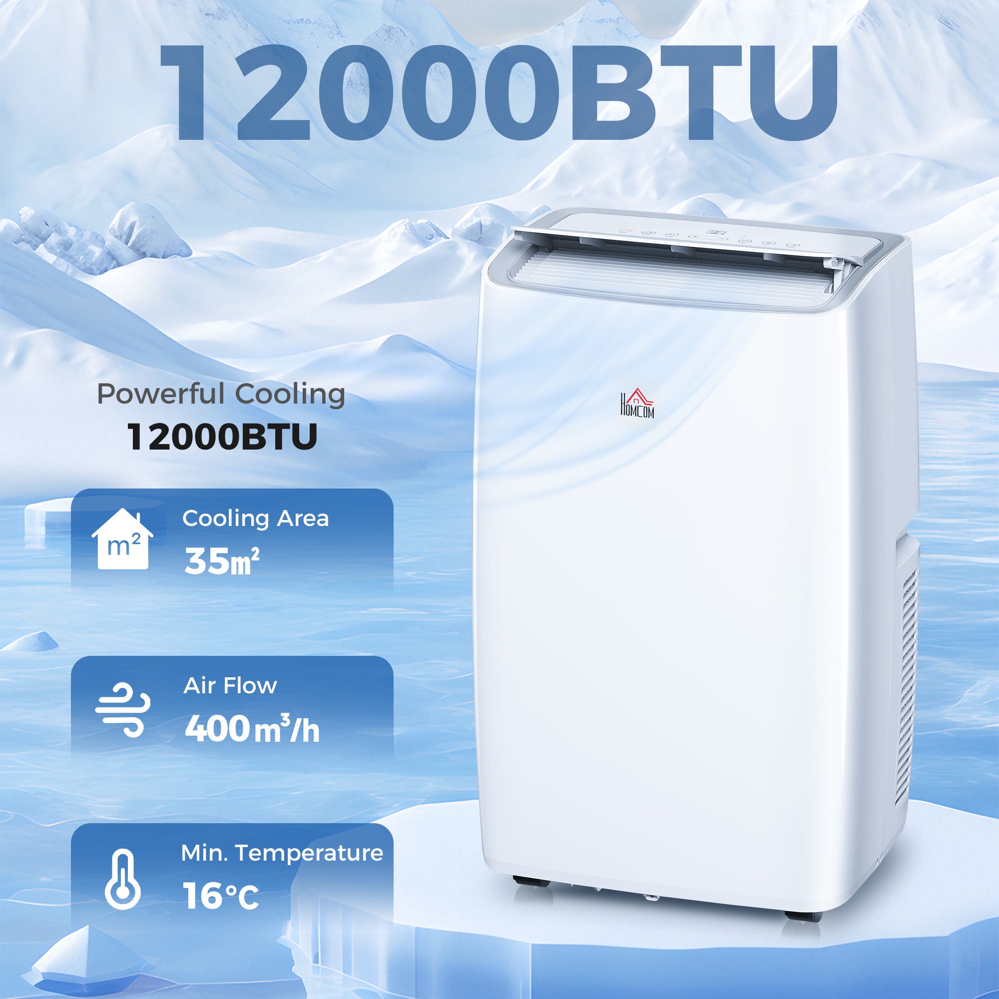 HOMCOM Portable Air Conditioner 12000 BTU, 4-in-1 Air Conditioning Unit, Dehumidifier, Cooling, Fan, Sleep Mode with 3 Speeds, Remote Control, LED Display, 24H Timer, Window Kit, Children Lock, 35m²