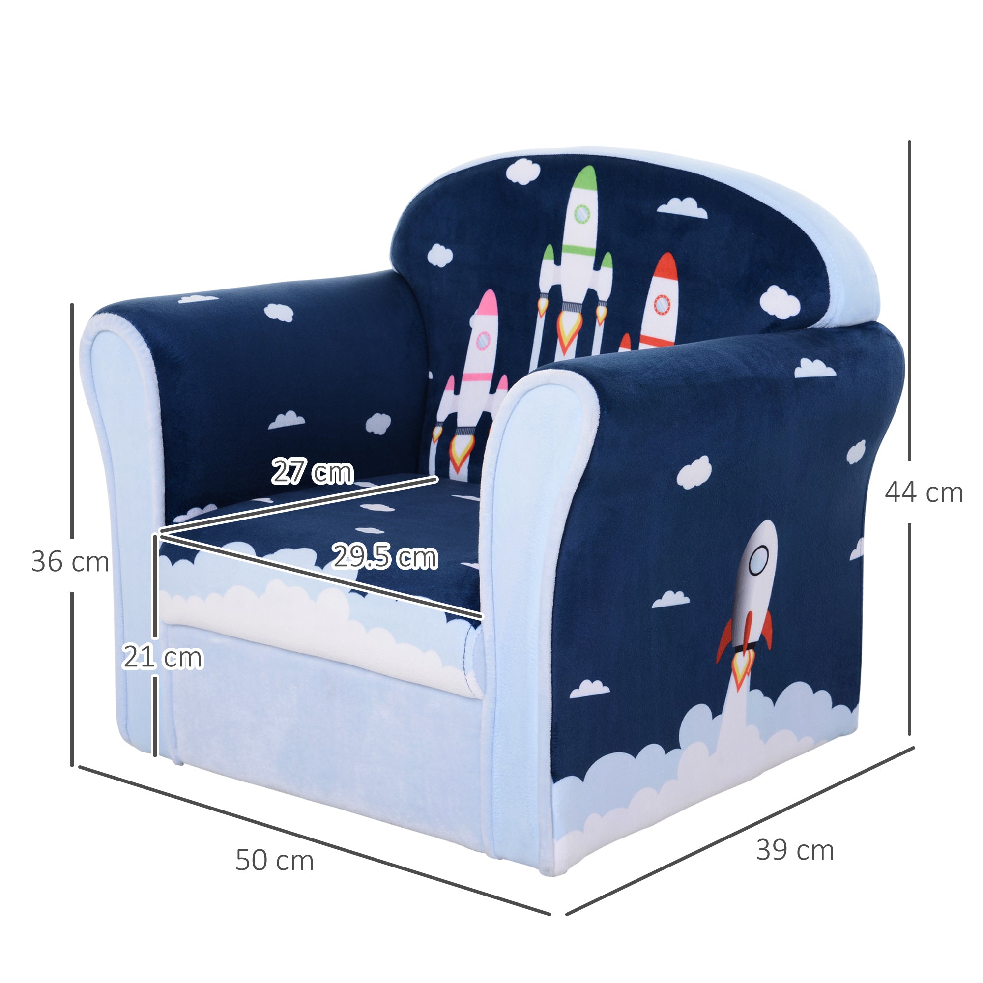 HOMCOM Children Chair Armchair Single Sofa, 50 x 39 x 44cm, for 18M+, Blue - North Peak Garden Furniture