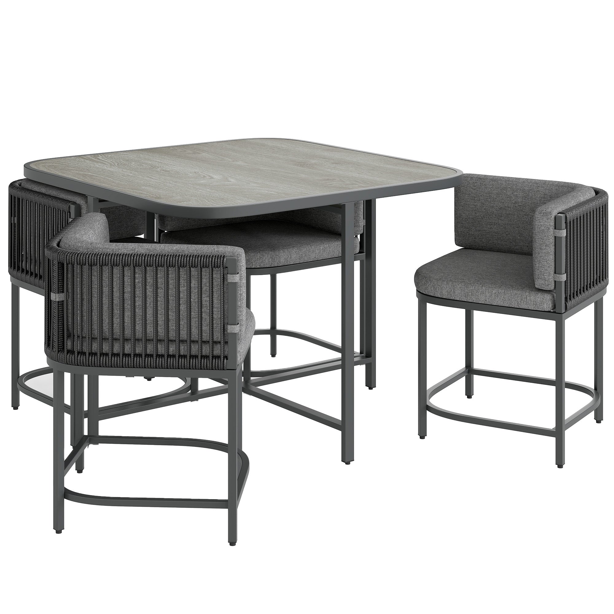 Outsunny 4-Seater Rattan Cube Garden Furniture Set with Cushions - Charcoal Grey - North Peak Garden Furniture