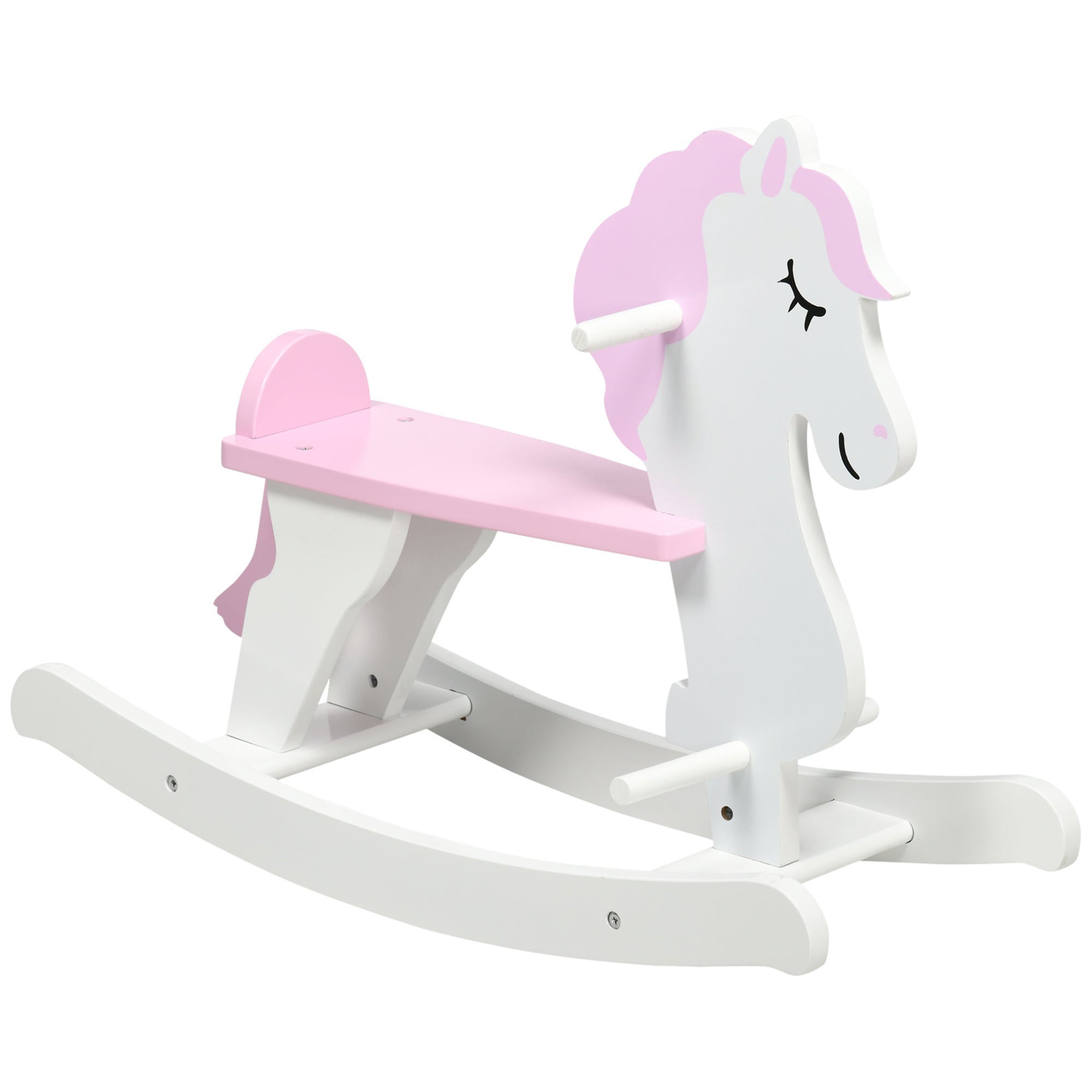 HOMCOM Kids Rocking Horse, with Handlebar, Foot Pedal - Pink - North Peak Garden Furniture