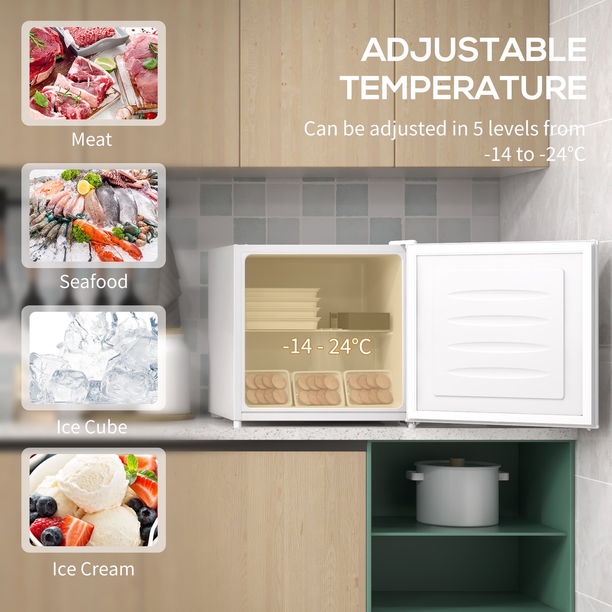 HOMCOM 35L Mini Freezer, -24℃ to -14℃ Temperature - White - North Peak Garden Furniture