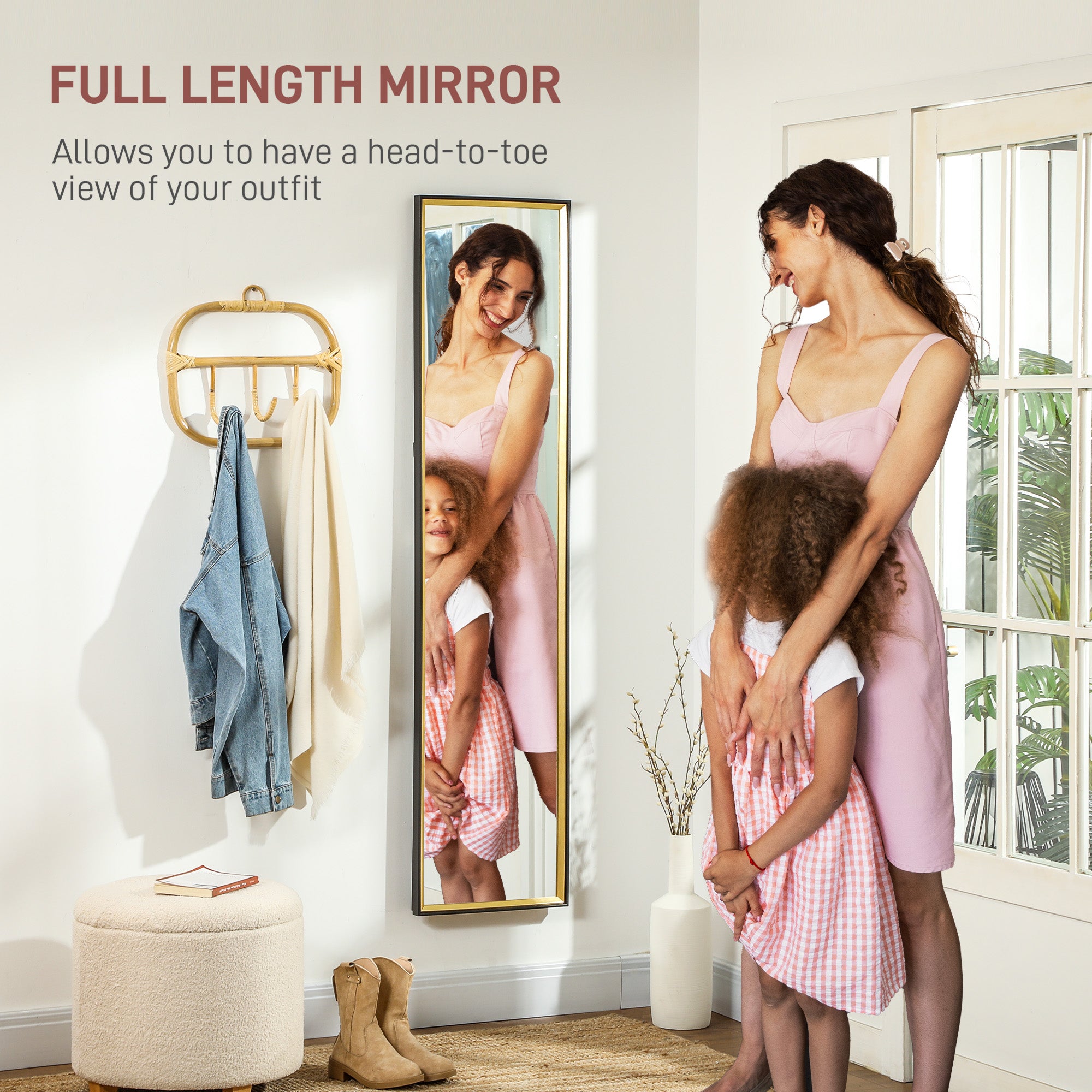 HOMCOM Full Length Mirror, 37 x 157cm Wall Mounted, Leaning, Free Standing Mirror, Framed Full Body Mirror for Living Room, Bedroom, Black - North Peak Garden Furniture