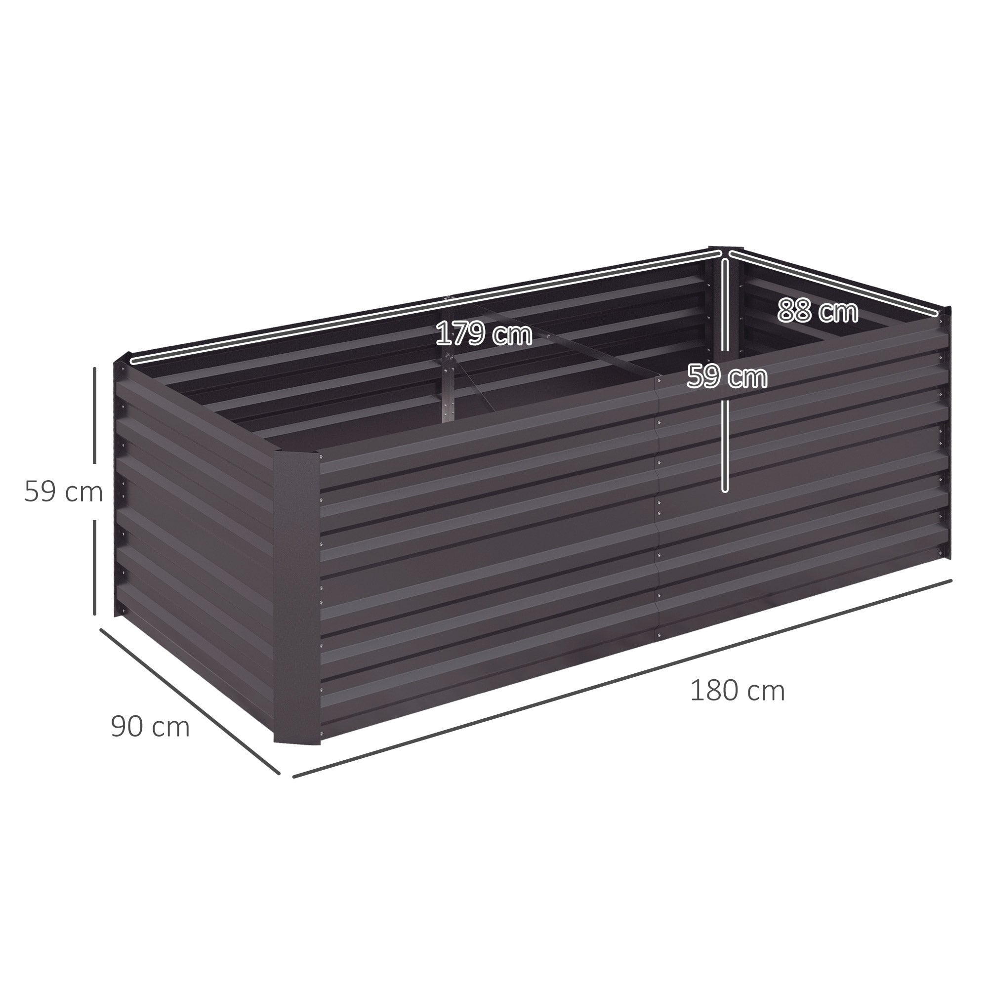Outsunny Raised Beds for Garden, Galvanised Steel Outdoor Planters with Multi-reinforced Rods, 180 x 90 x 59 cm, Dark Grey - North Peak Garden Furniture