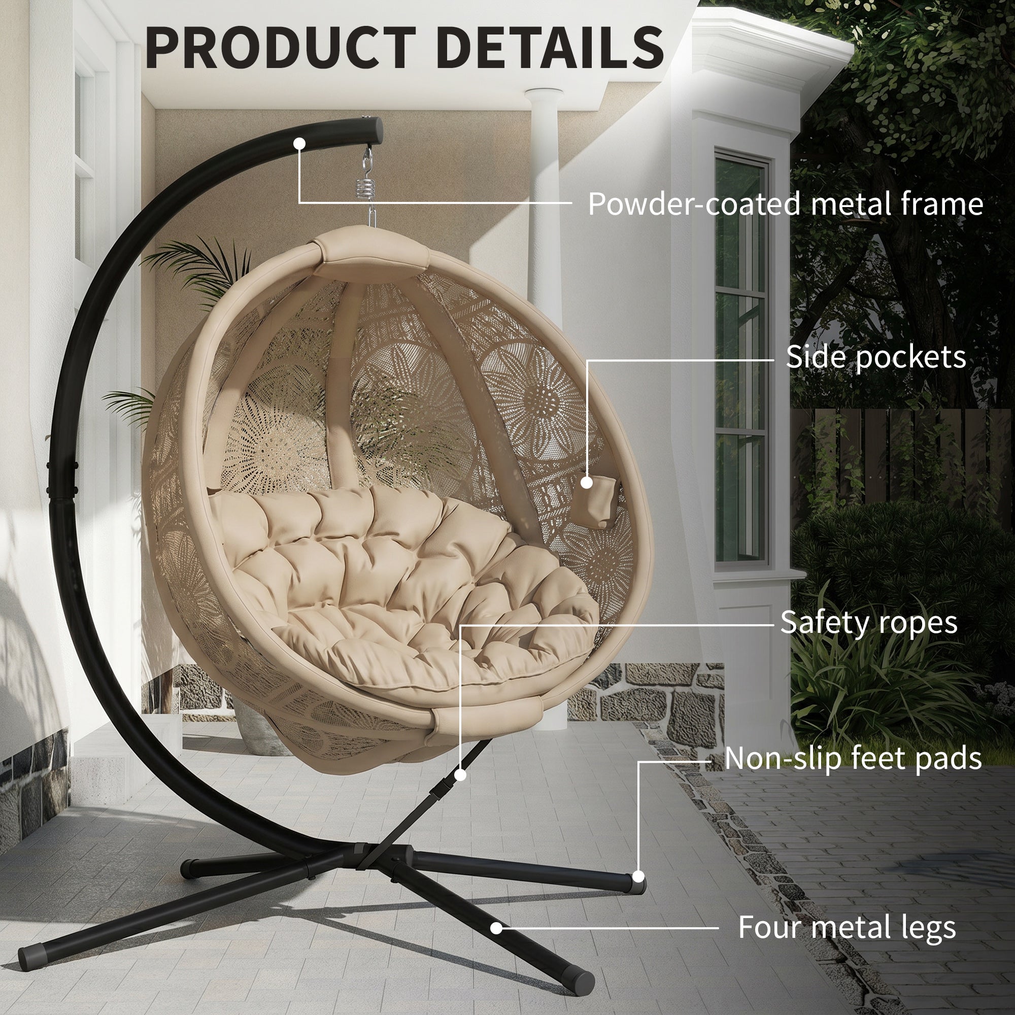Outsunny Round Egg Basket Chair, with Steel Stand