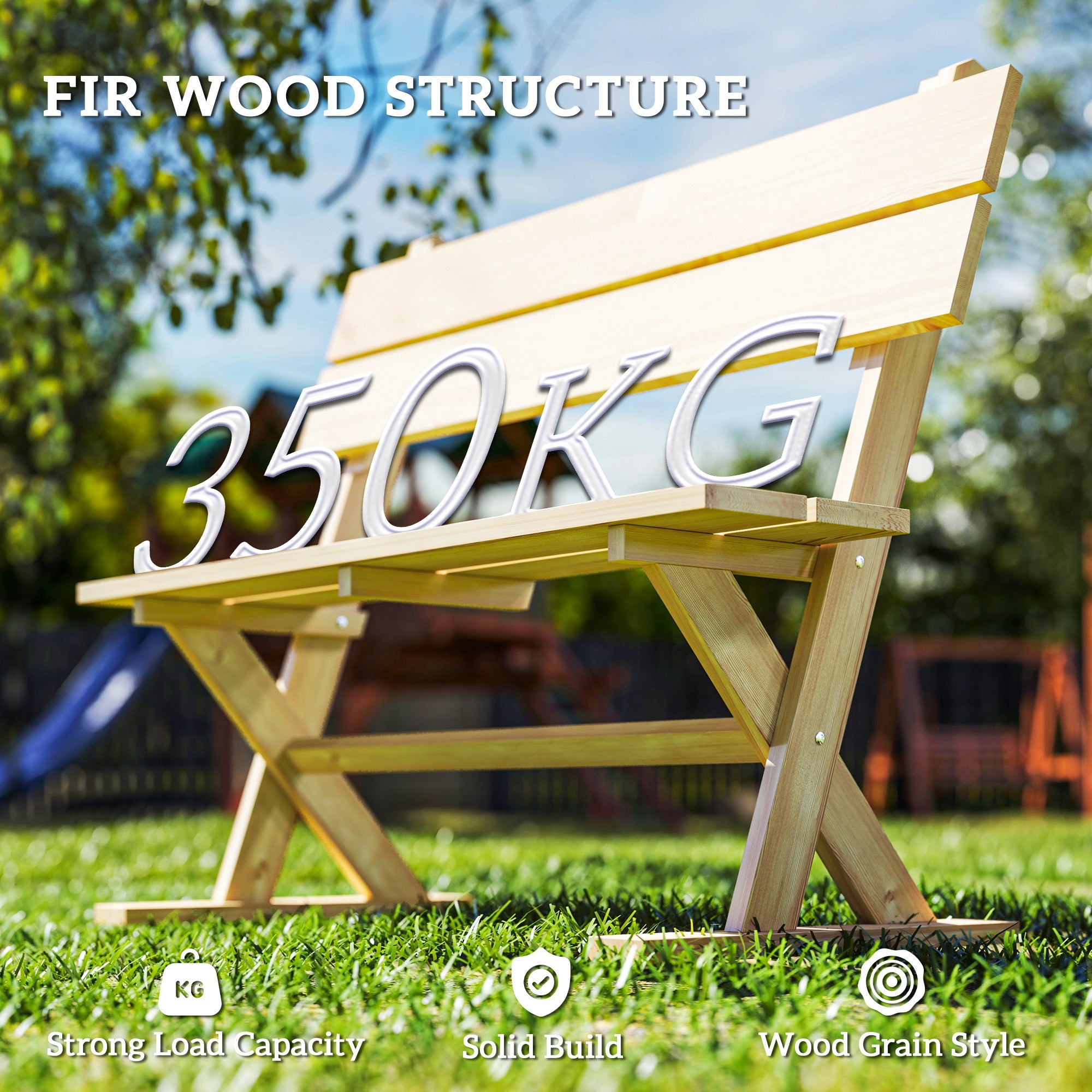 Outsunny 2 Seater Wooden Garden Bench, Fir Wood Outdoor Bench, Garden Loveseat with Slatted Seat, Sloping Back and Wide Feet for Patio, Park, Natural Wood Finish - North Peak Garden Furniture