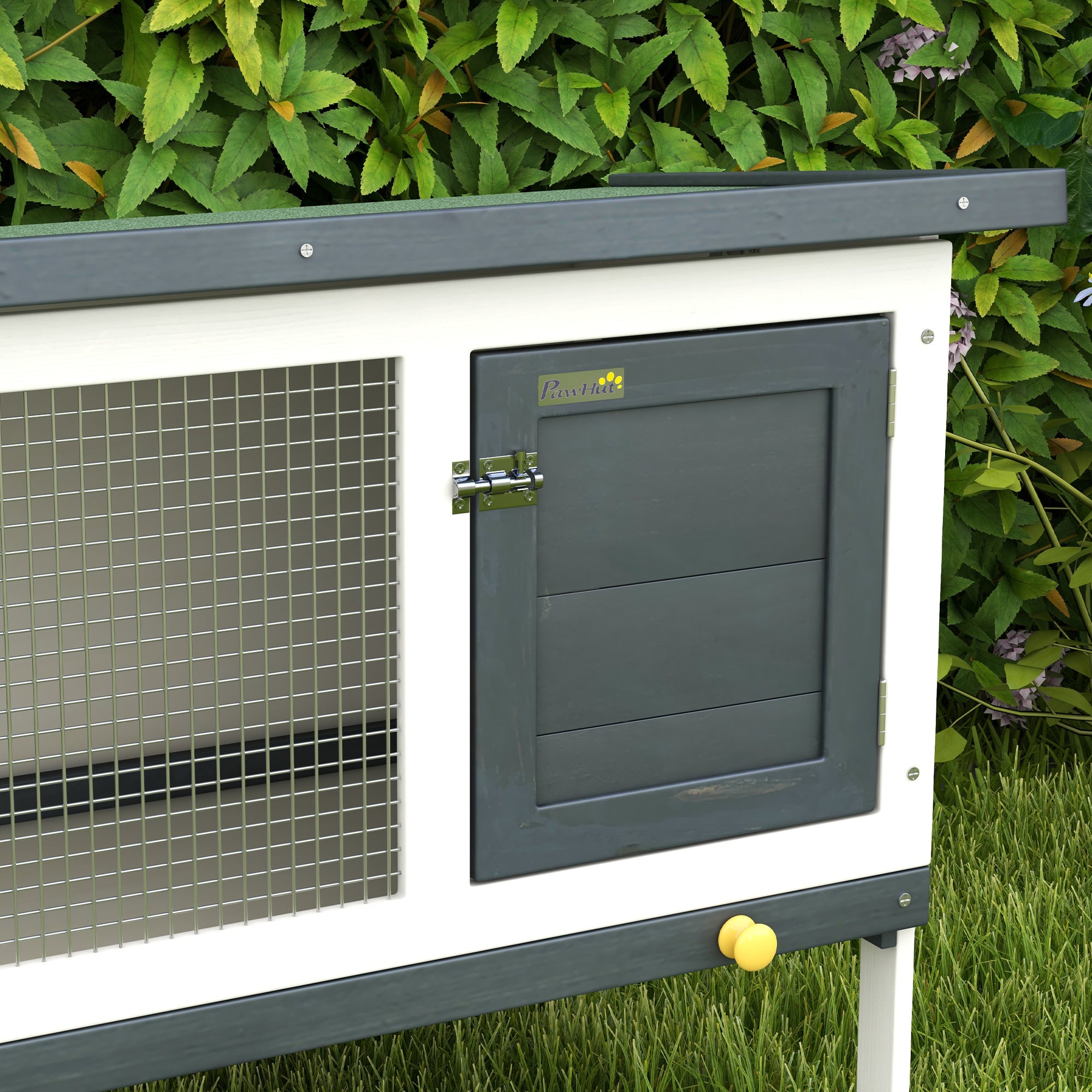 PawHut Wooden Rabbit Hutch Guinea Pig Hutch Bunny Cage Small Animal Habitat Openable Asphalt Roof for Outdoor Use 90 x 45 x 65 cm - North Peak Garden Furniture