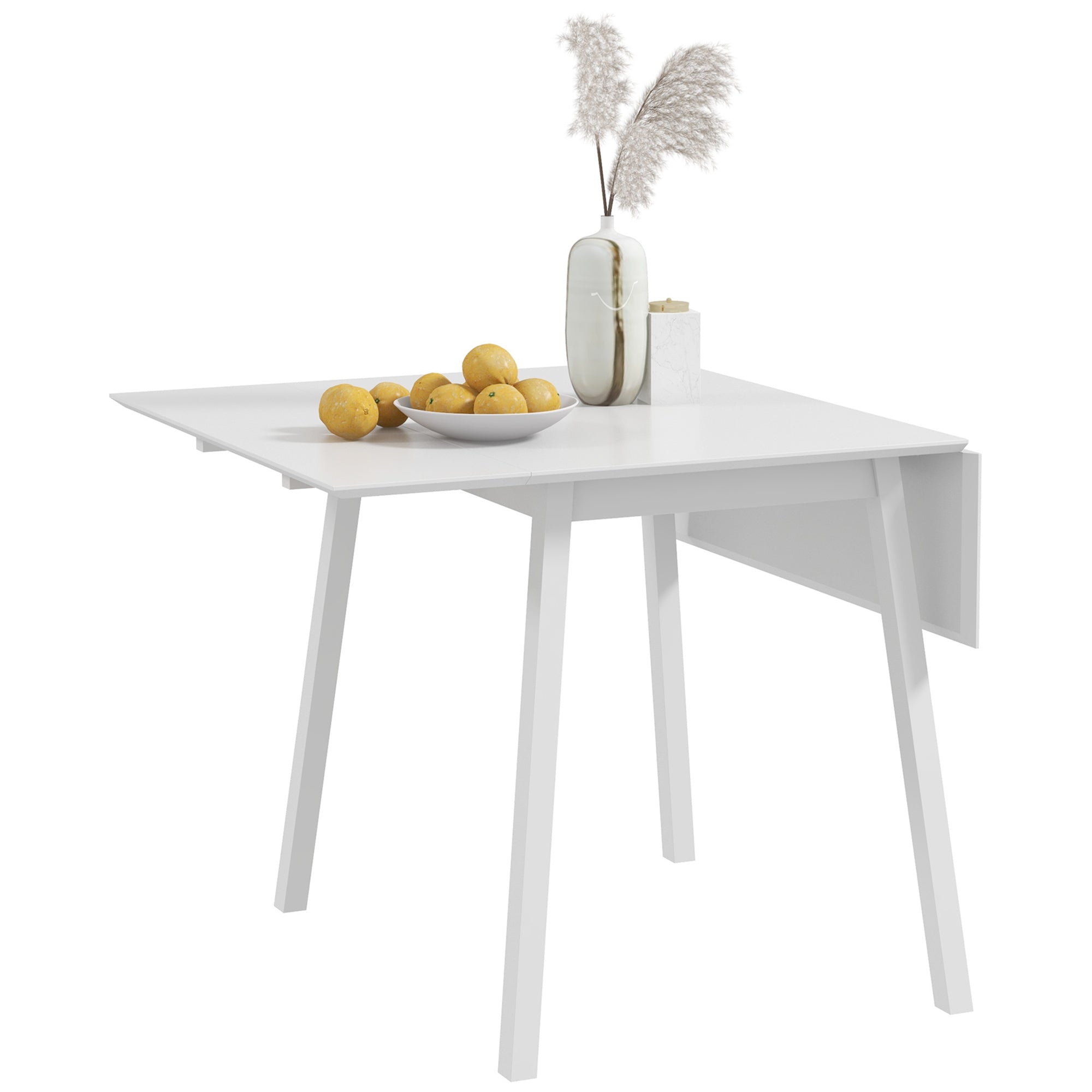 HOMCOM Solid Wood Folding Dining Table, Drop Leaf Table for 2-4 People, Rectangle Kitchen Table for Small Space, White - North Peak Garden Furniture