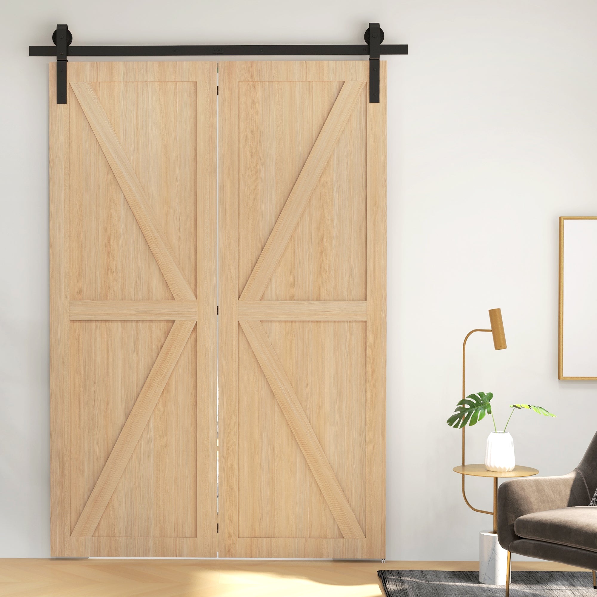 HOMCOM 5ft Bi-Folding Sliding Barn Door Hardware Kit - Black - North Peak Garden Furniture