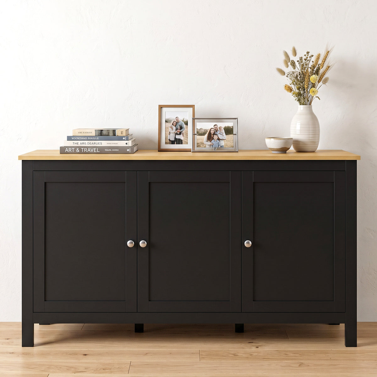 HOMCOM Sideboard, Buffet Cabinet with Doors and Adjustable Shelves for Living Room, Entryway, Black and Natural