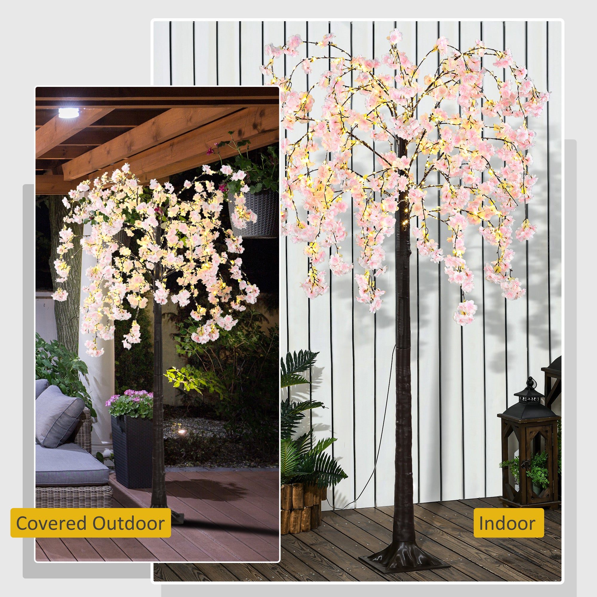 HOMCOM 450 LED Light Decorative Artificial Blossom Tree - Pink - North Peak Garden Furniture