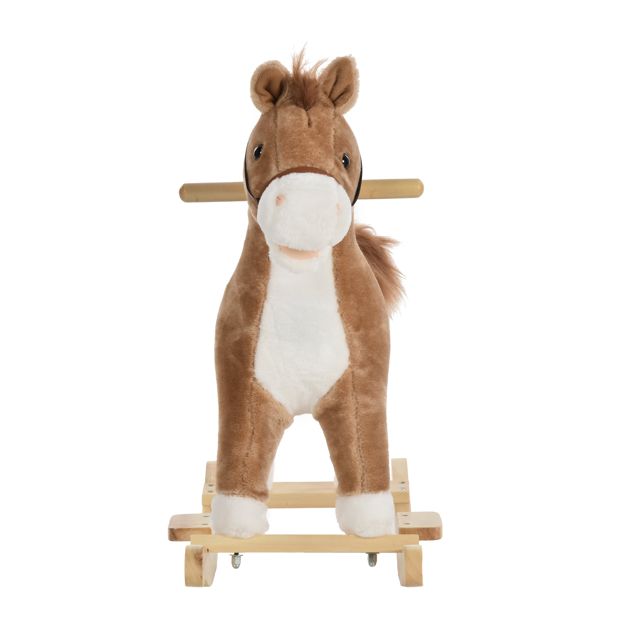 HOMCOM Kids Plush Rocking Horse w/ Sound Moving Mouth Wagging Tail Children Rocker Ride On Toy Gift 3-6 Years Brown