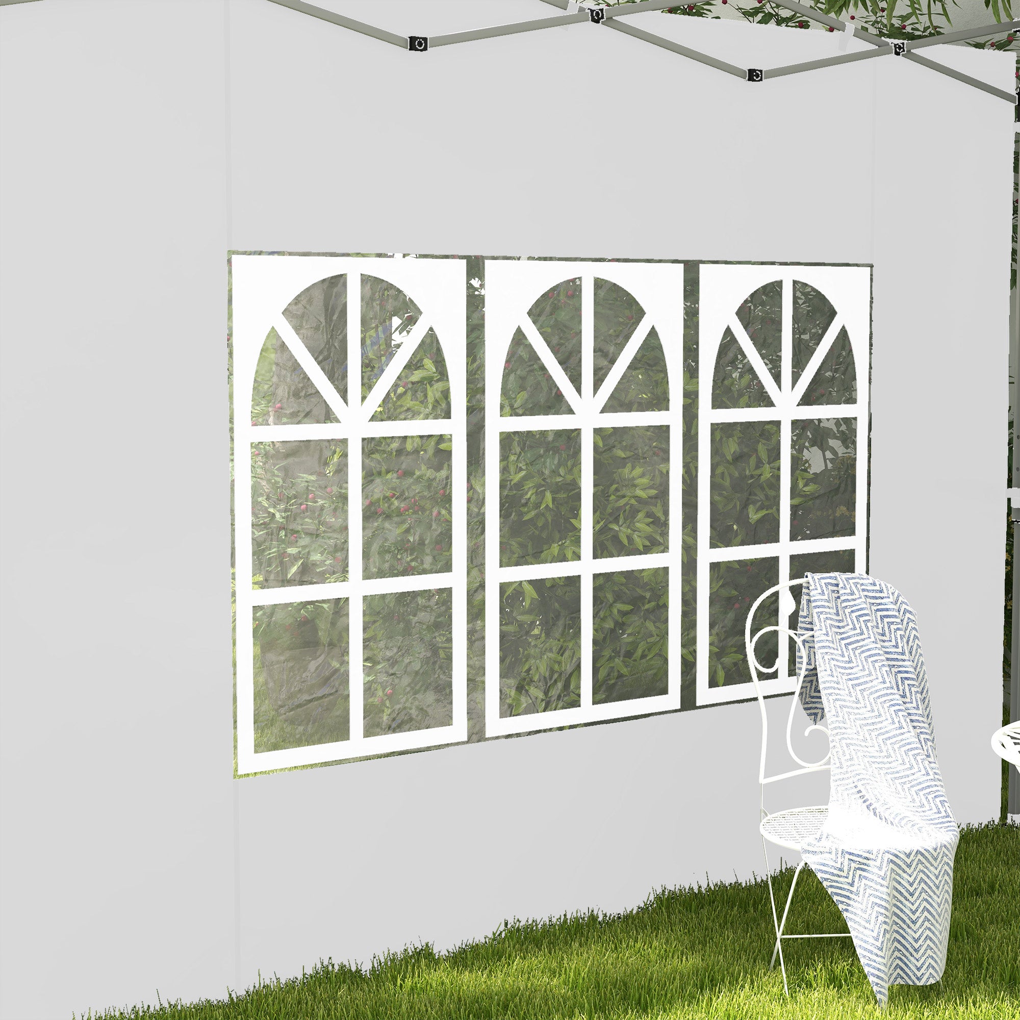 Outsunny Gazebo Side Panels, Sides Replacement with Window for 3x3(m) or 3x4m Pop Up Gazebo, 2 Pack, White - North Peak Garden Furniture