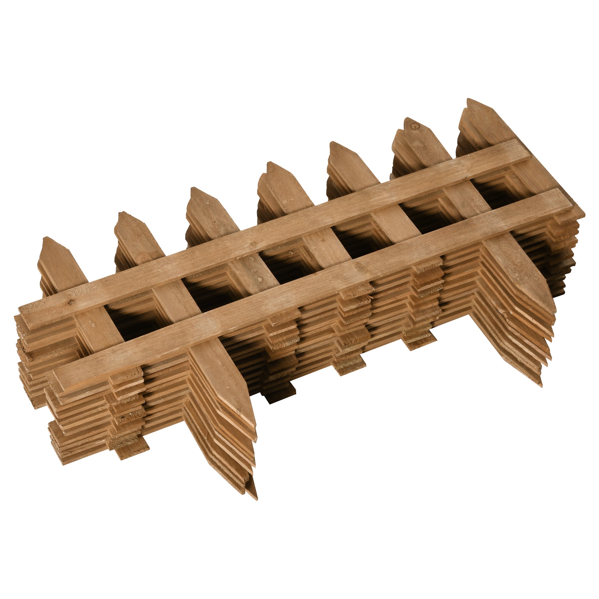 Outsunny Pack of 12 Wooden Border Fences, Garden Fixed Picket Fence for Lawn Edging, Flowerbed, 60L x 1D x 34H cm, Brown - North Peak Garden Furniture