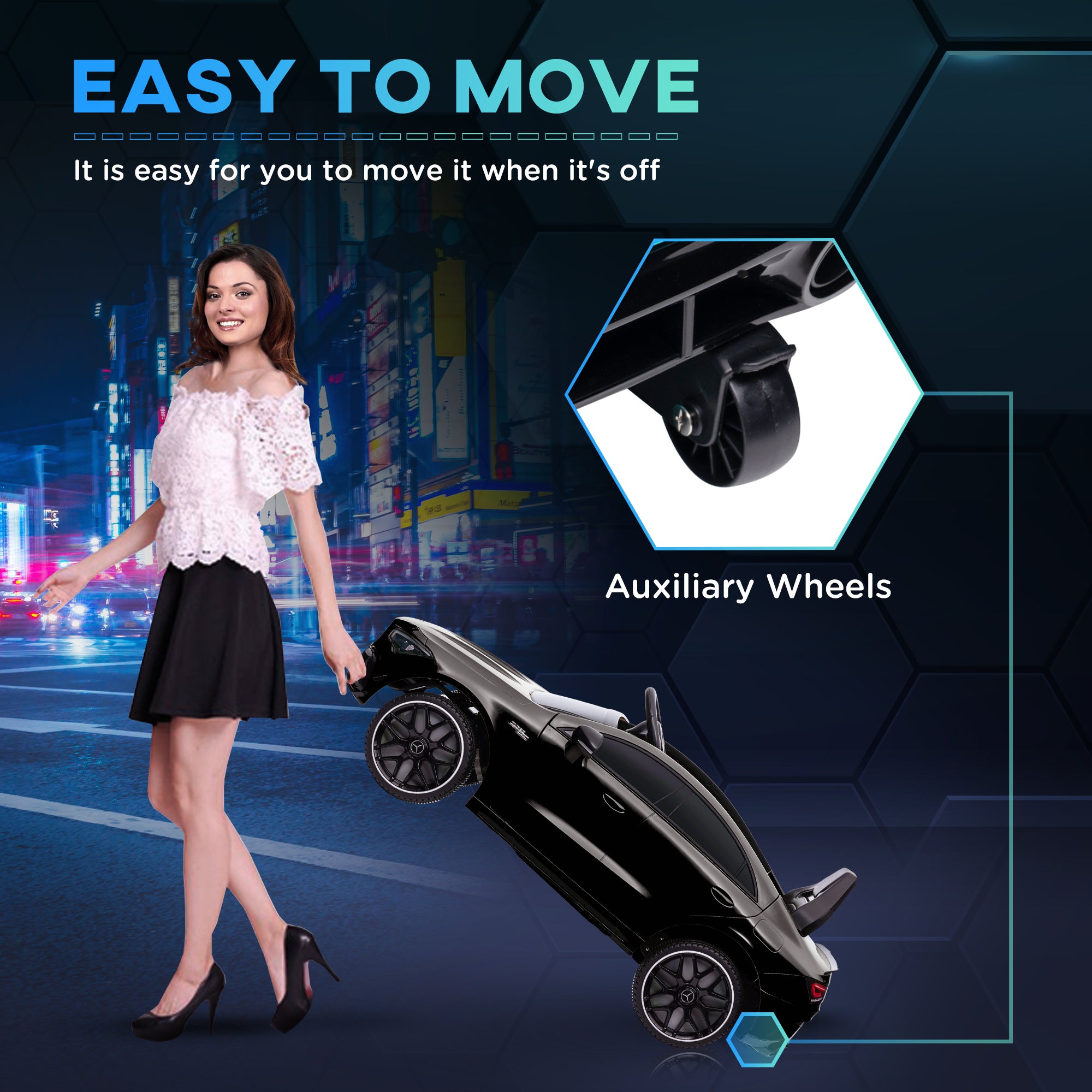 AIYAPLAY Mercedes-AMG CLA 45 Licensed 12V Kids Electric Car Ride on Car w/ Remote, Suspension Lights Music Horn - Black - North Peak Garden Furniture
